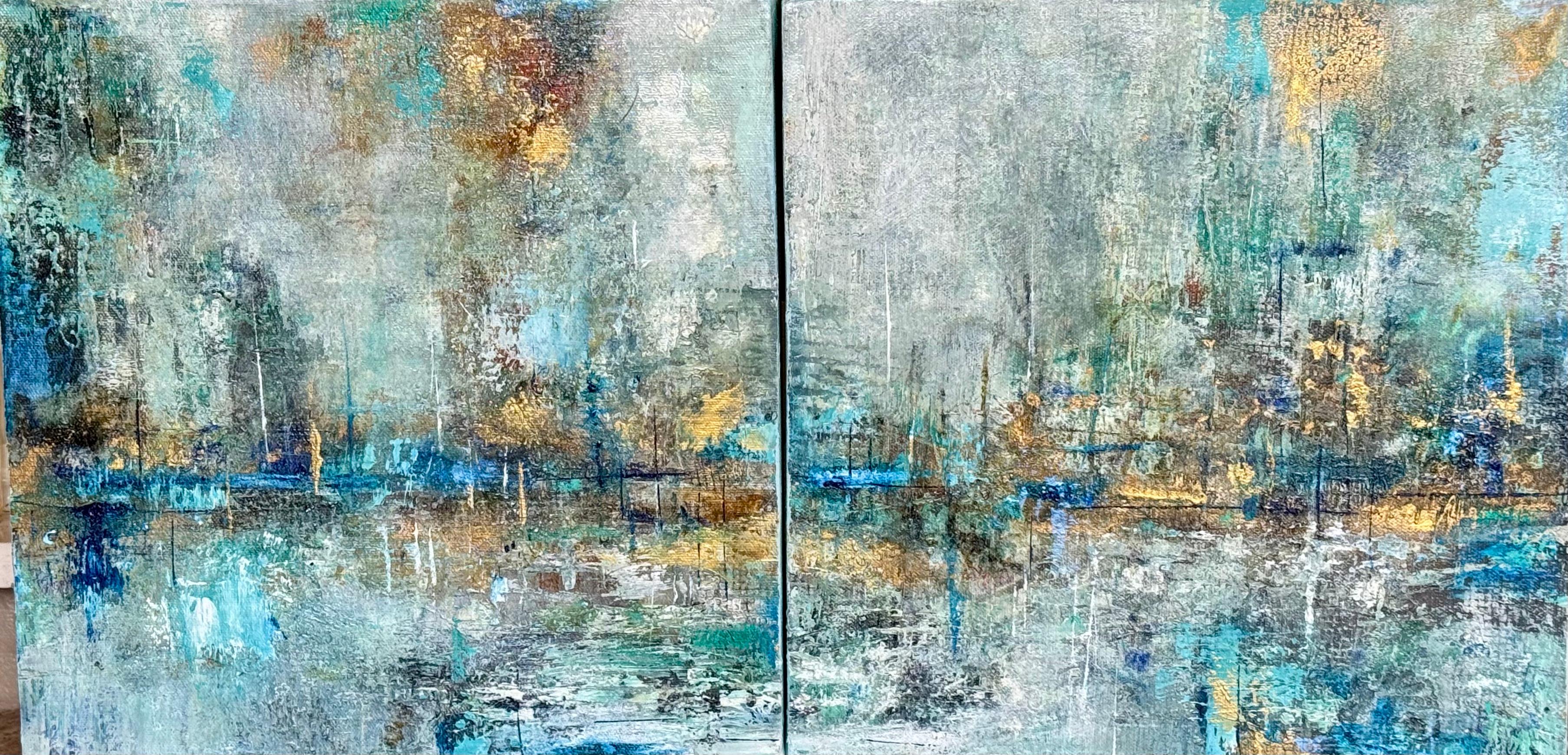Landscape Painting de DL Watson - Puerto de yates, pintura abstracta