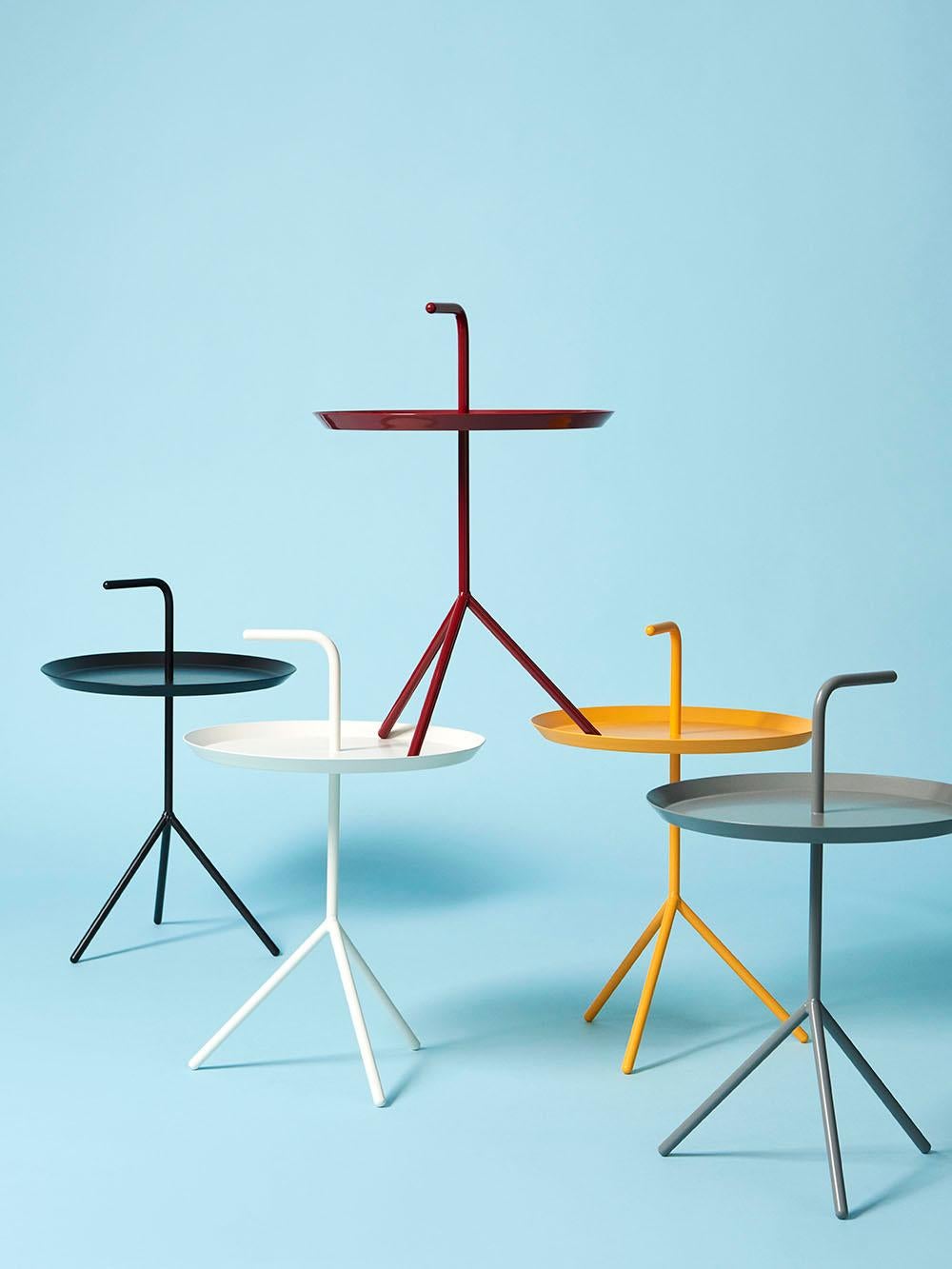 Thomas Bentzen’s portable side table is aptly named ‘Don’t Leave Me’. Abbreviated to DLM, it features a convenient handle that allows the metal table to be carried from room to room. Although it has a lightweight and portable structure, the three