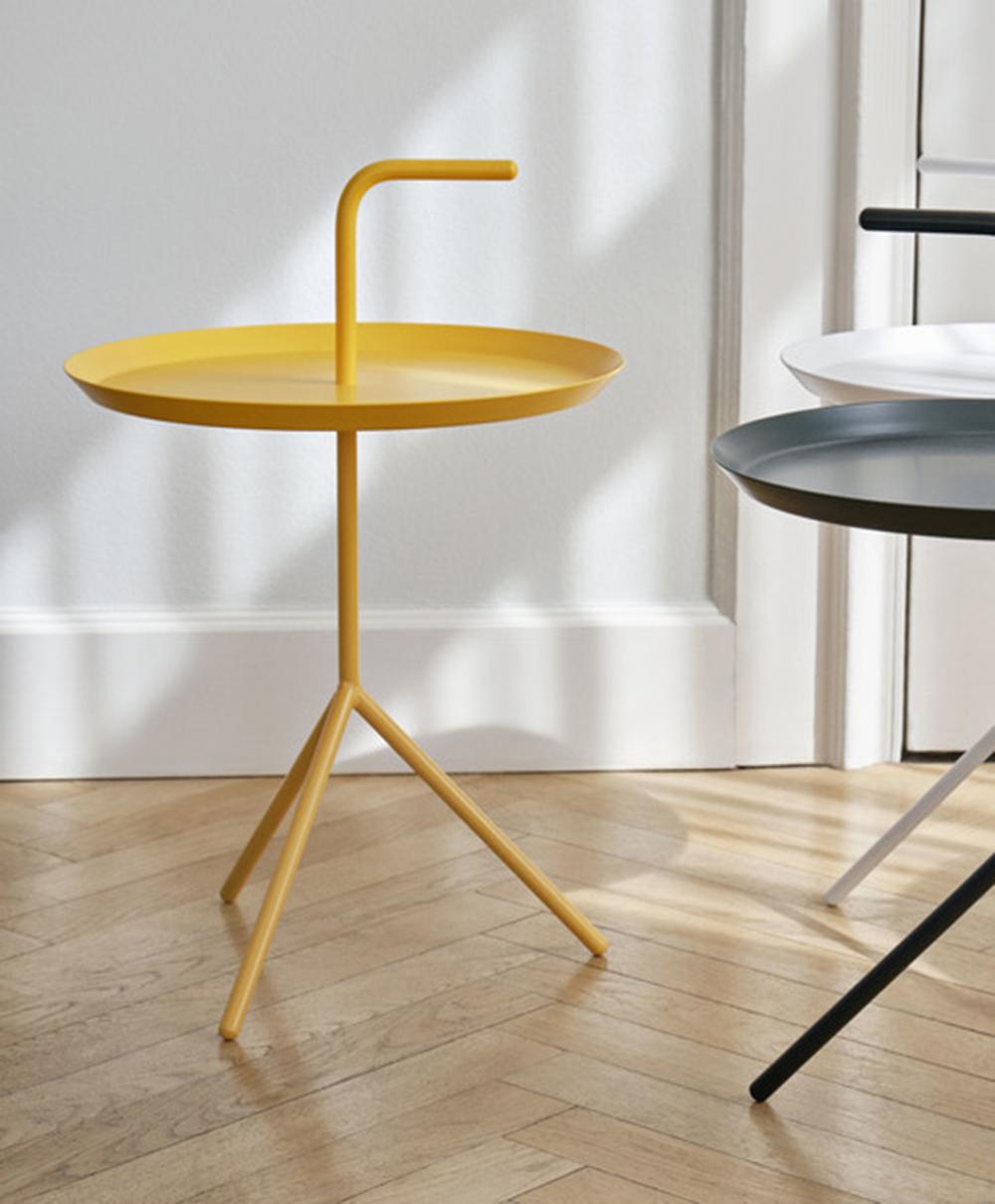 Thomas Bentzen’s portable side table is aptly named ‘Don’t Leave Me’. Abbreviated to DLM, it features a convenient handle that allows the metal table to be carried from room to room. Although it has a lightweight and portable structure, the three