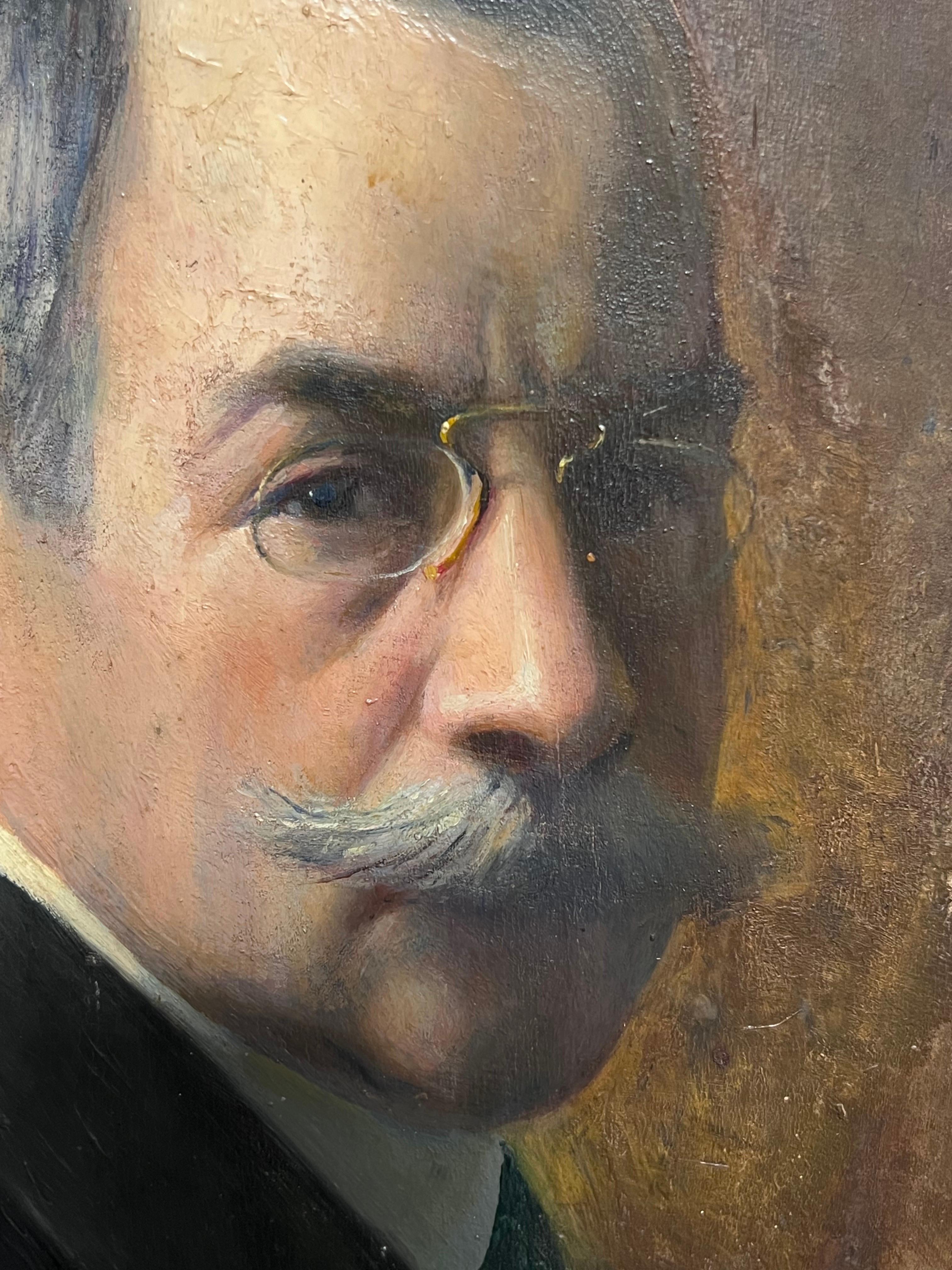Distinguished Gentleman Porträt 
Signiert von D - Lubin (Französisch, Anfang 20. Jahrhundert)
Datiert 1915
Öl auf Platte, ungerahmt
Paneel: 13,75 x 10,5 Zoll
Provenienz: Privatsammlung, Paris

Dieses eindrucksvolle Porträt, das 1915 von dem Künstler