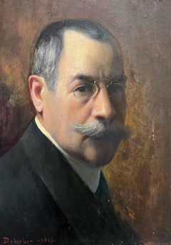 Distinguished Portrait of Authoritative Gentleman in Glasses French Oil Painting