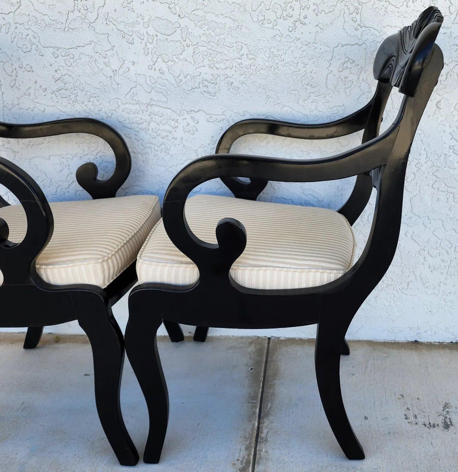 English Regency Dining Accent Chairs Ebonized Pair For Sale 6