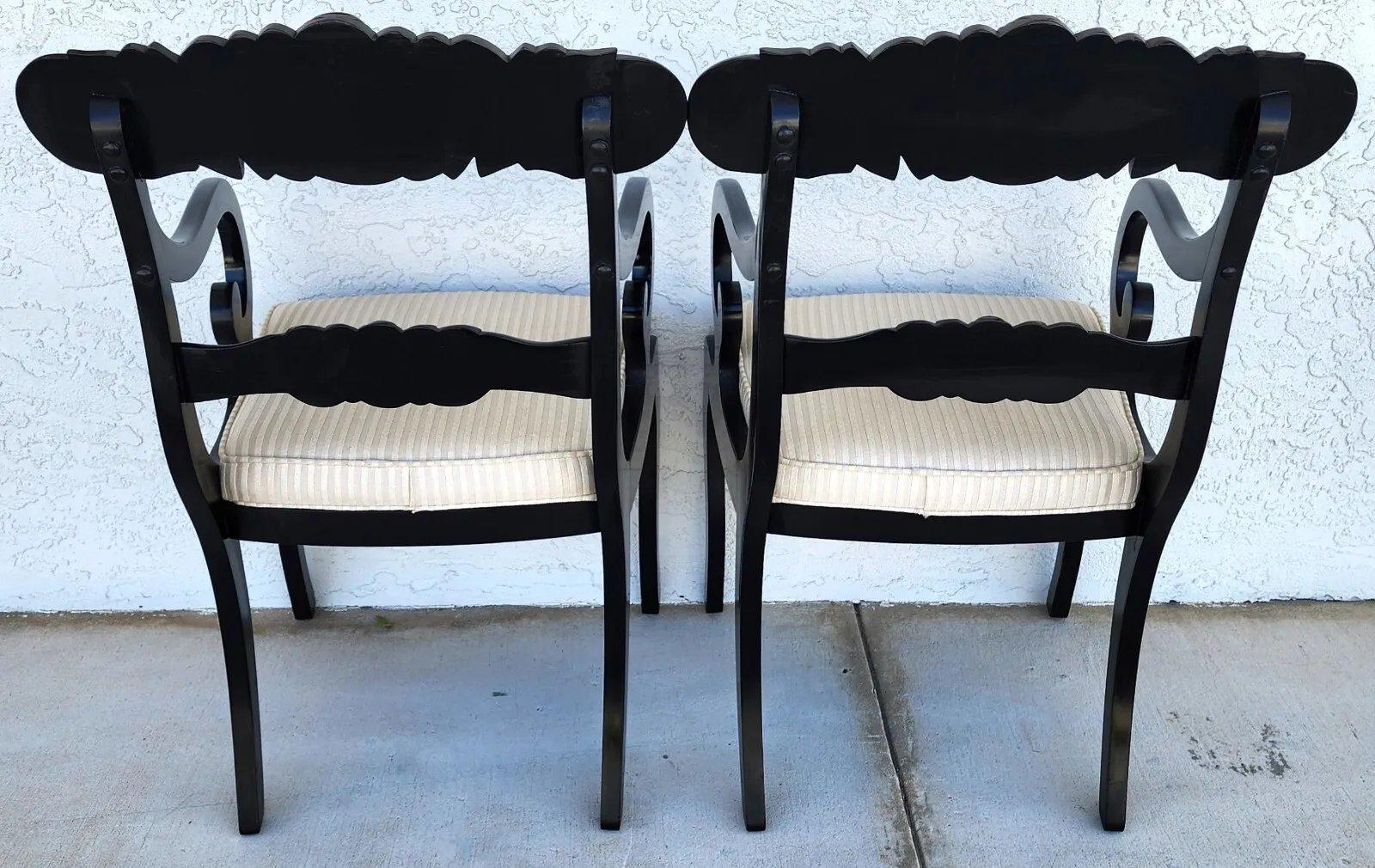 English Regency Dining Accent Chairs Ebonized Pair For Sale 7