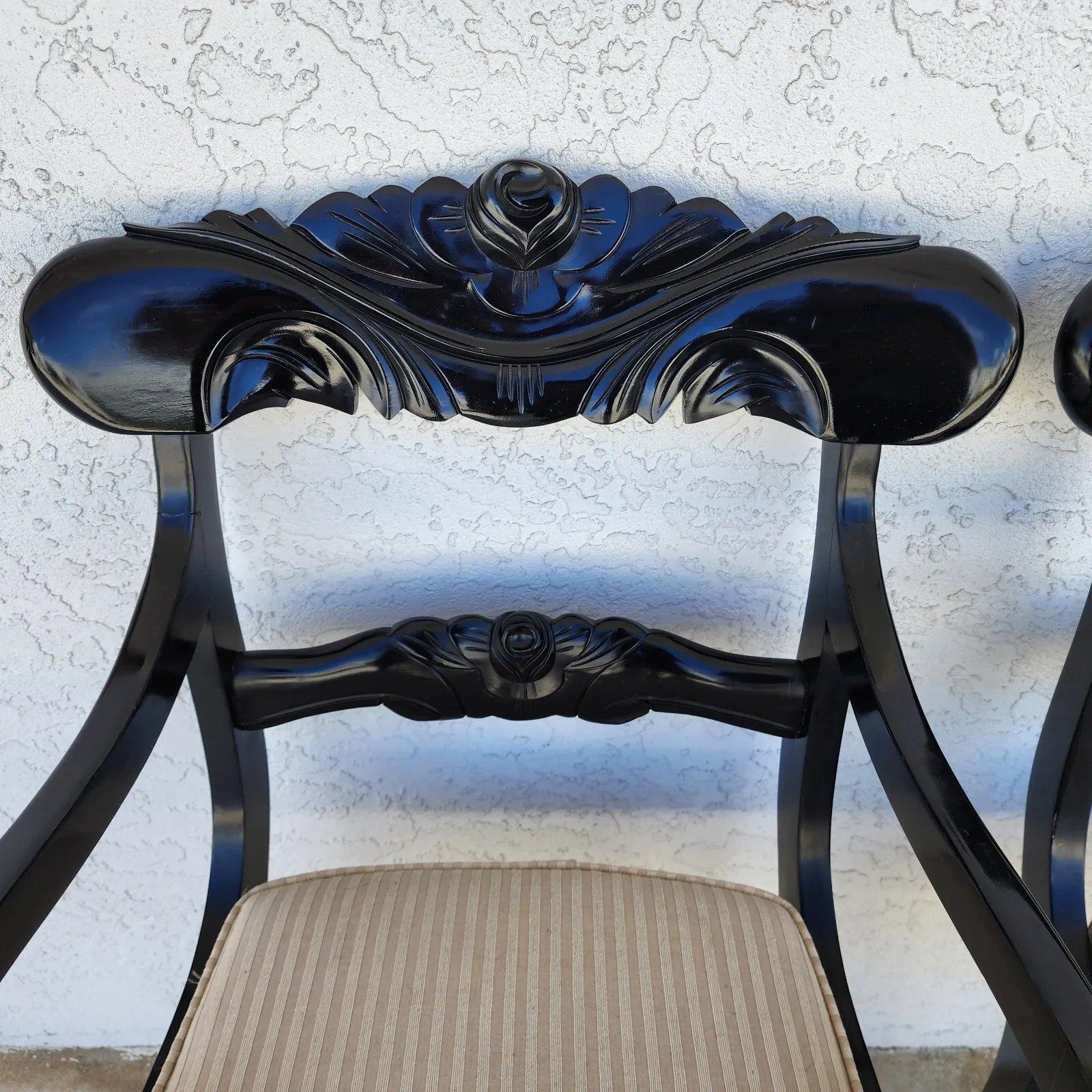 English Regency Dining Accent Chairs Ebonized Pair For Sale 10
