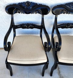 English Regency Dining Accent Chairs Ebonized Pair