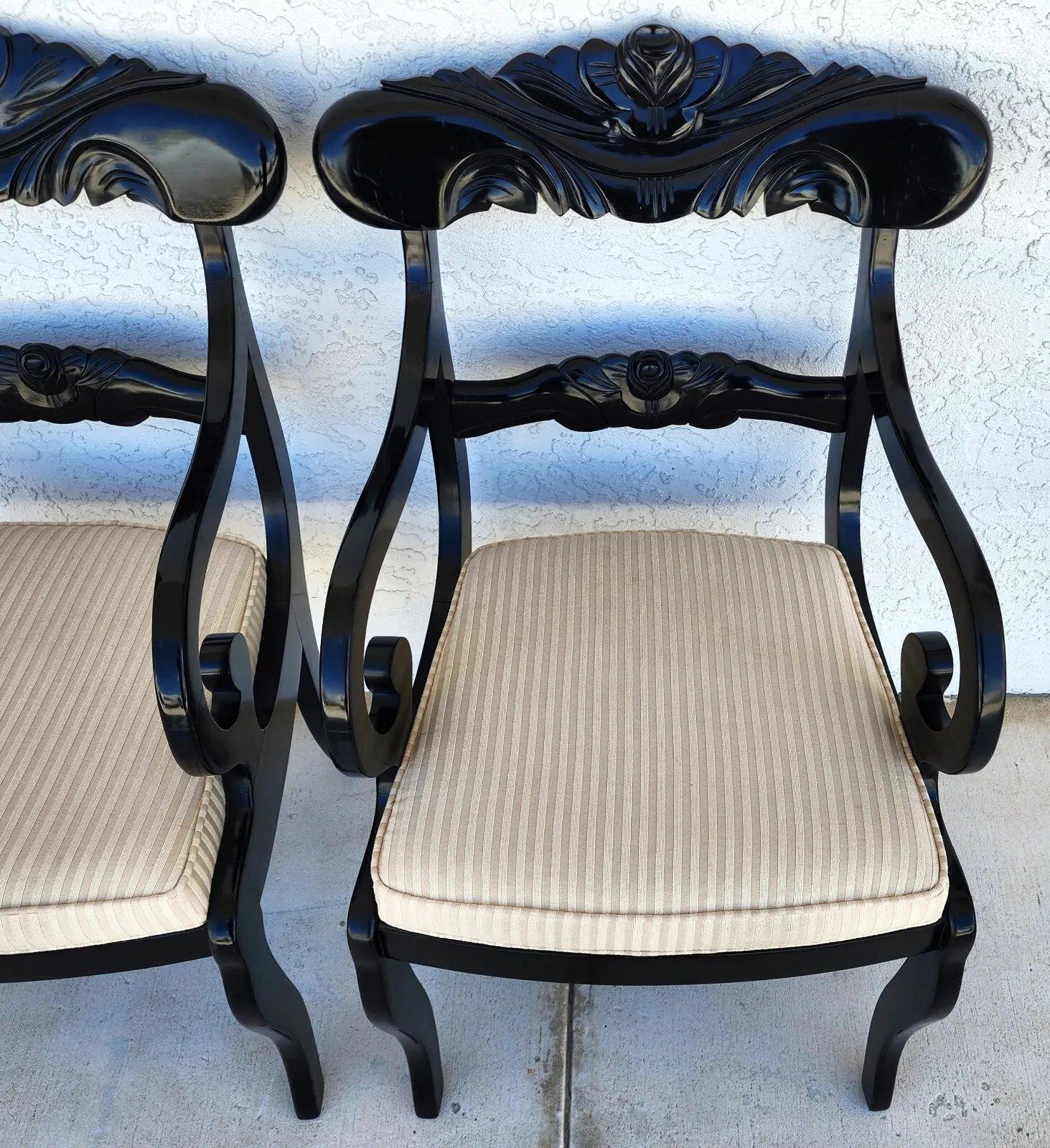 English Regency Dining Accent Chairs Ebonized Pair In Good Condition For Sale In Lake Worth, FL