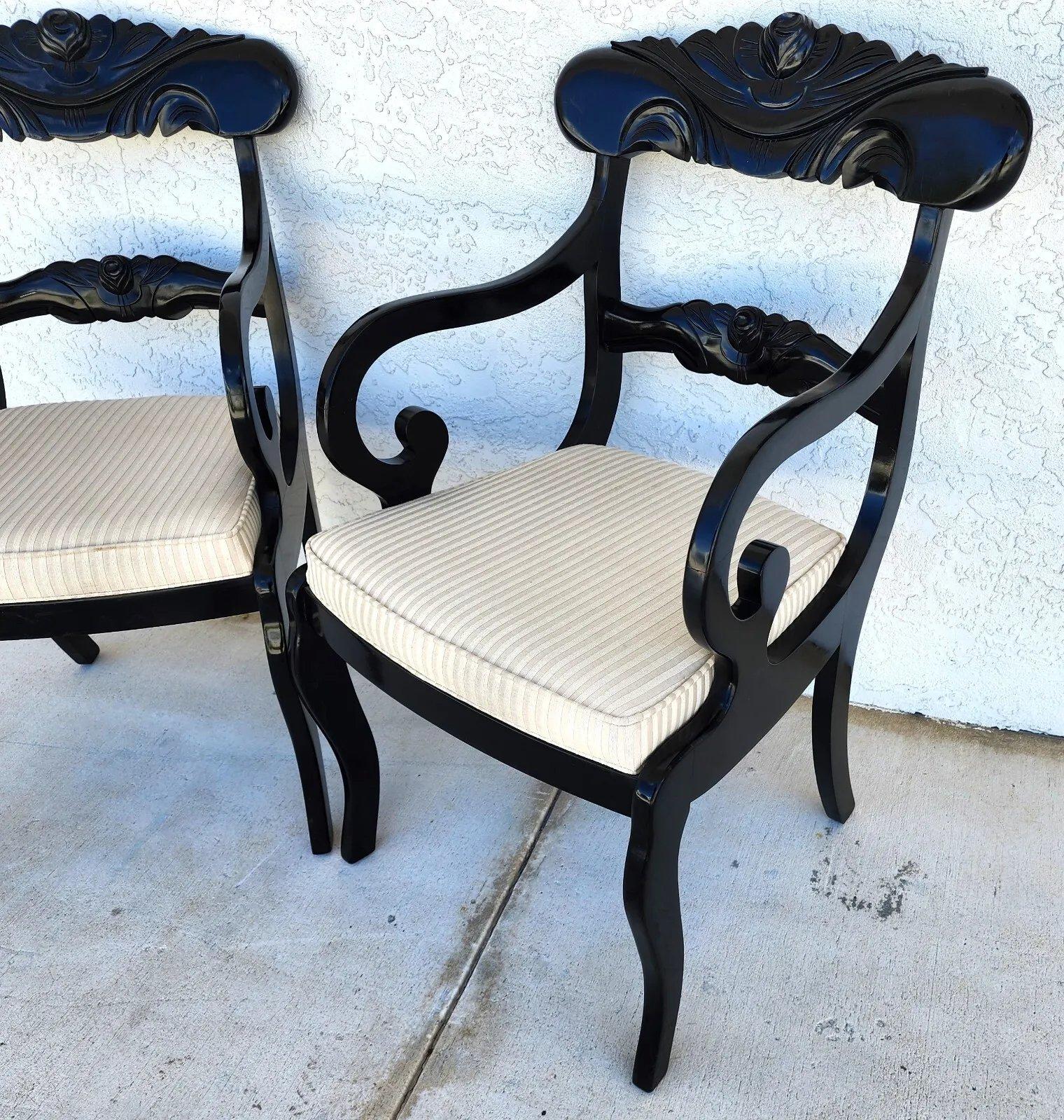 English Regency Dining Accent Chairs Ebonized Pair For Sale 1