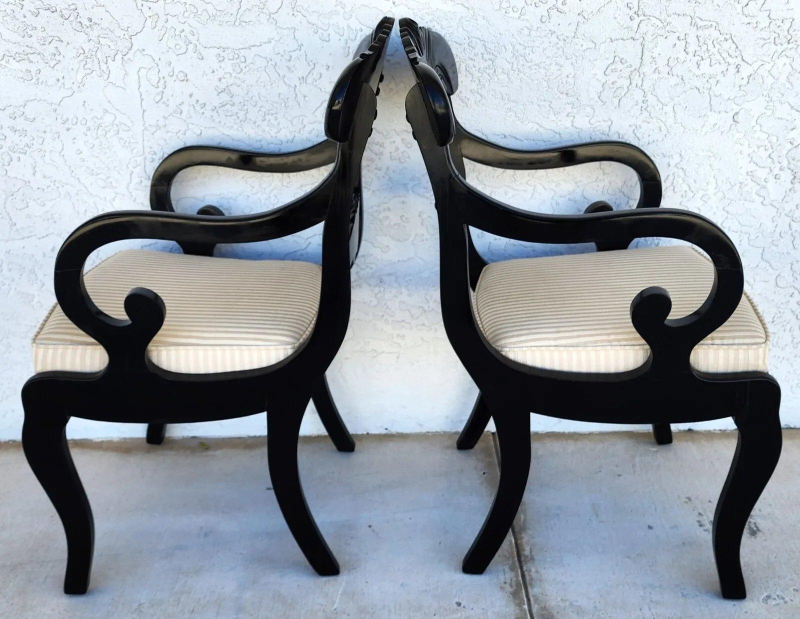 English Regency Dining Accent Chairs Ebonized Pair For Sale 2