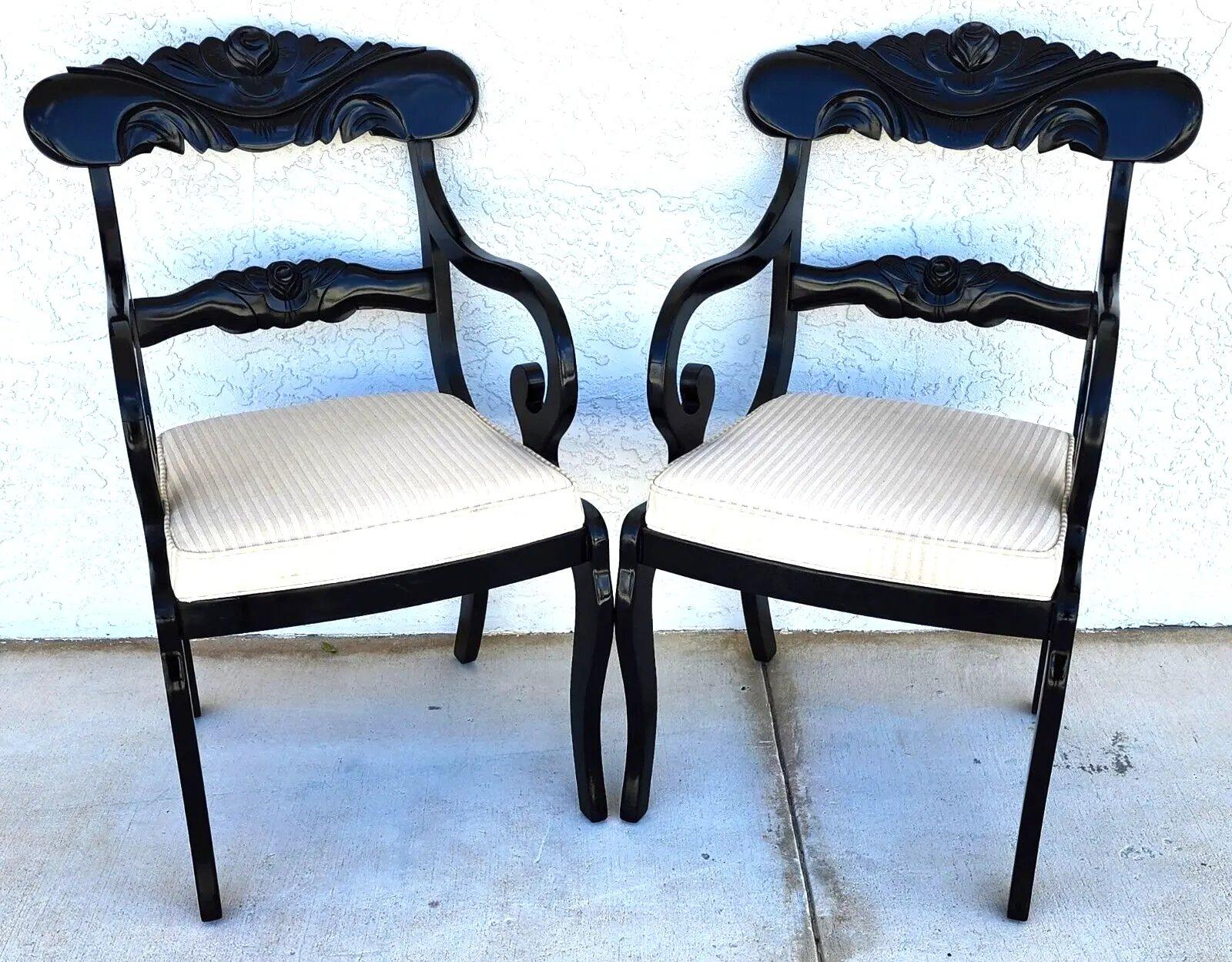 English Regency Dining Accent Chairs Ebonized Pair For Sale 3