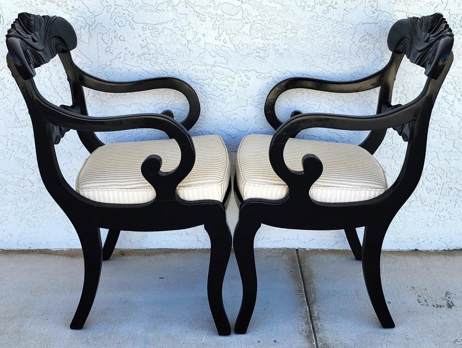 English Regency Dining Accent Chairs Ebonized Pair For Sale 4