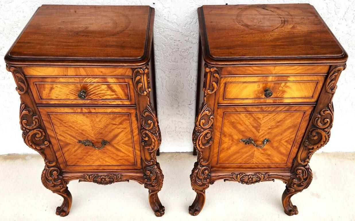 For FULL item description click on CONTINUE READING at the bottom of this page.

Offering One Of Our Recent Palm Beach Estate Fine Furniture Acquisitions Of A
Pair of Rare French Louis XV Nightstands Bedside Tables 1940s
Featuring very detailed and