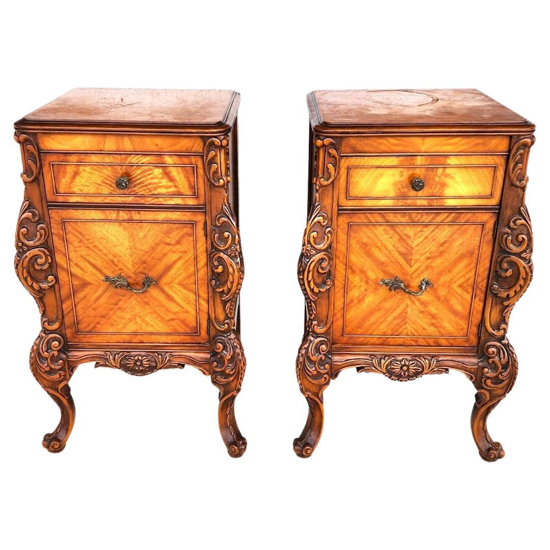 French Louis XV Nightstands Bedside Tables 1940s Pair For Sale