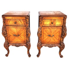 French Louis XV Nightstands Bedside Tables 1940s Pair