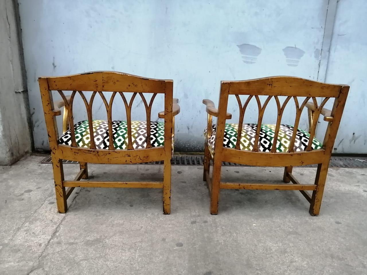 Gilt DM Nacional Mexican Mid-Century Modern Gilded Wood Children's Armchairs