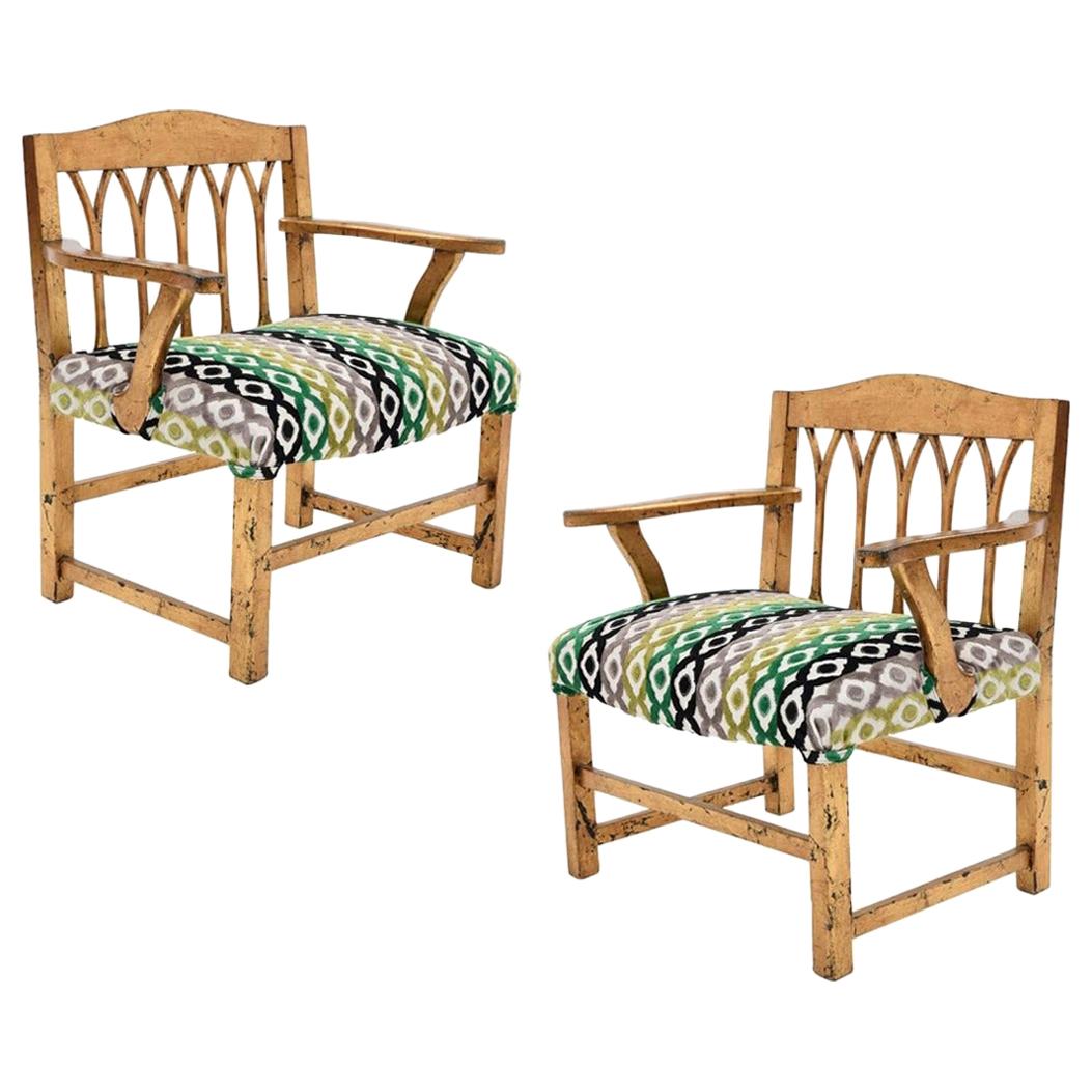 DM Nacional Mexican Mid-Century Modern Gilded Wood Children's Armchairs