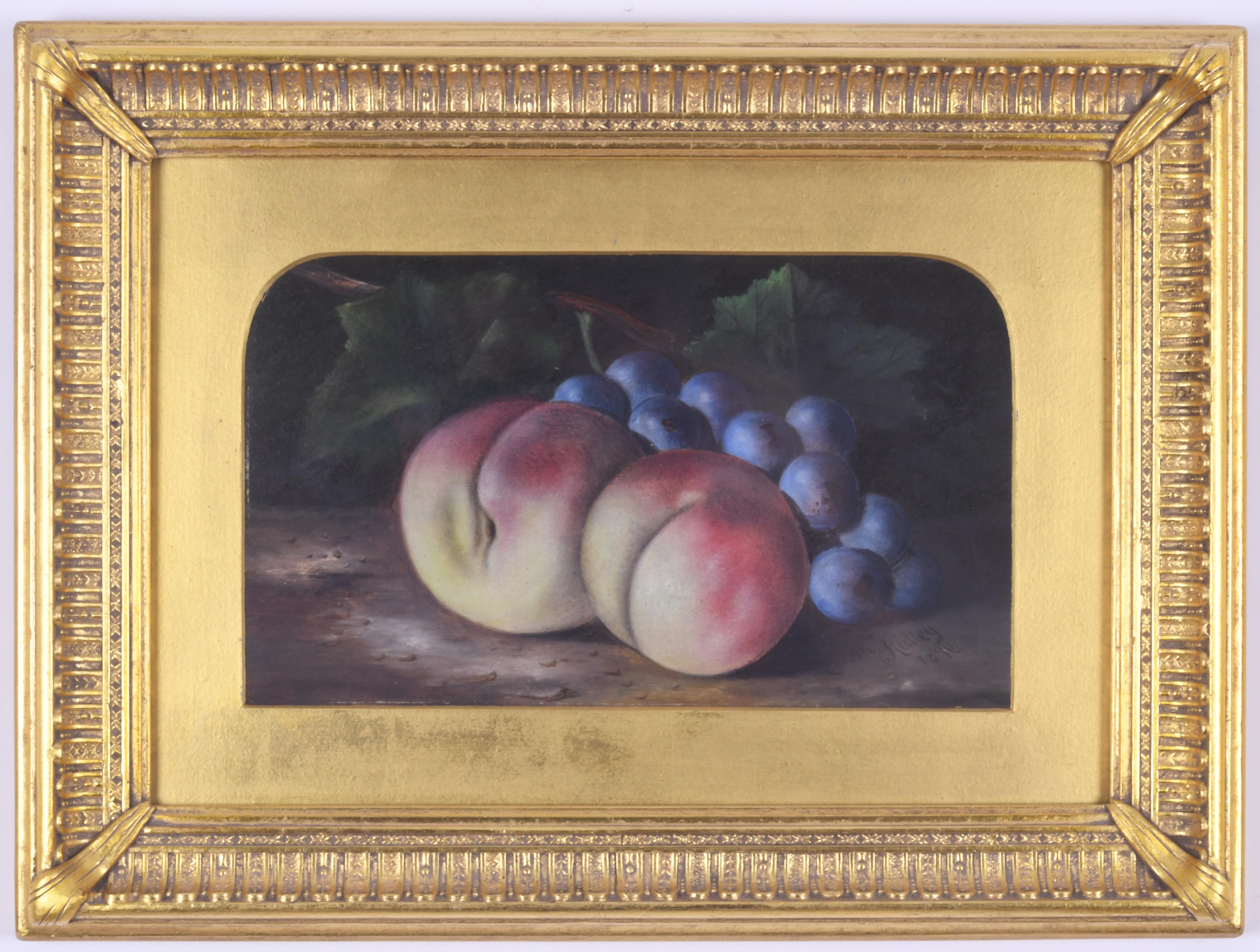 Still Life with Peaches and Grapes - Painting by D.M. Ridley