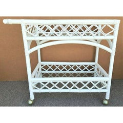 Vintage Bamboo & Glass 2 Tier Dry Bar Serving Cart Trolley Palm Beach Coastal