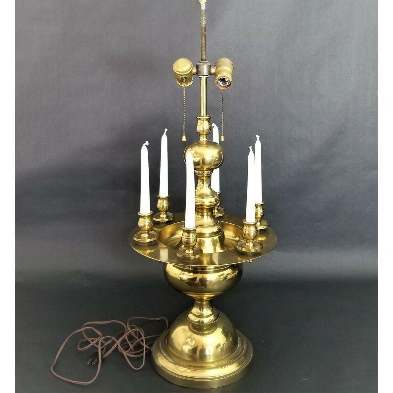 Vintage Solid Brass Table Lamp and Candelabra In Good Condition For Sale In Lake Worth, FL