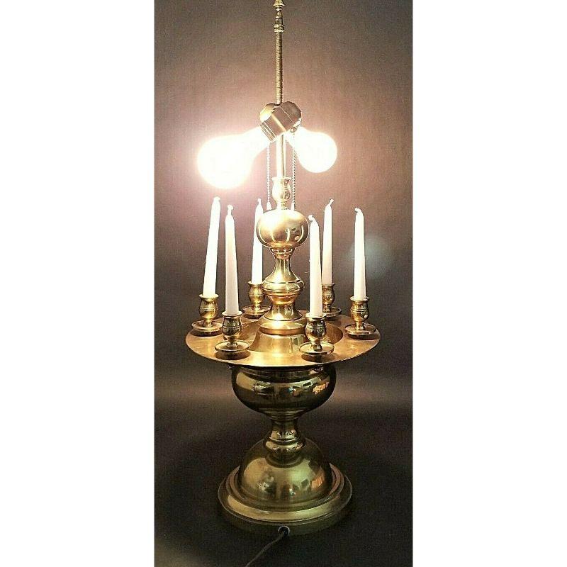 20th Century Vintage Solid Brass Table Lamp and Candelabra For Sale