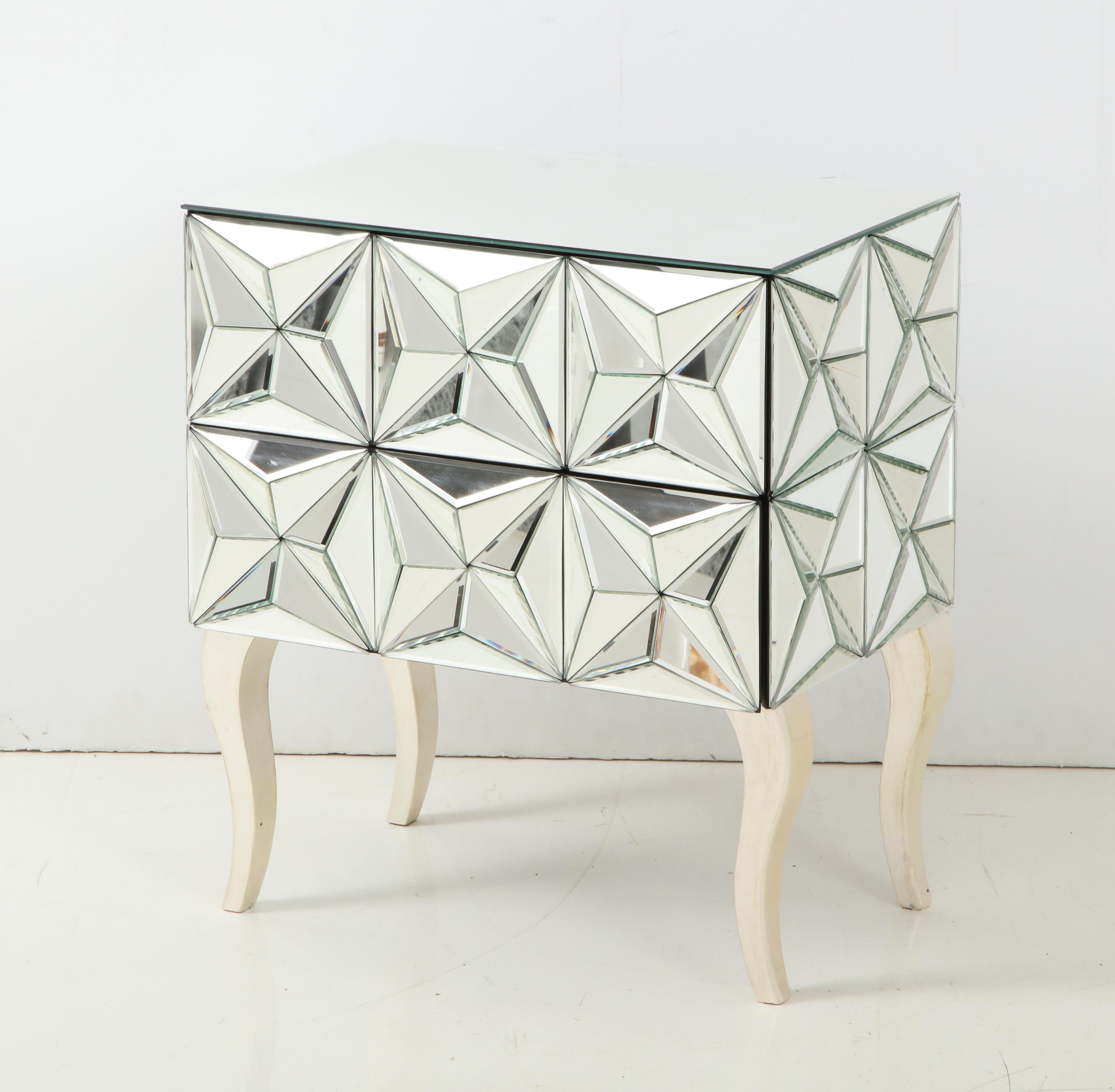 Modern Dimensional Beveled Edge Mirrored Nightstands