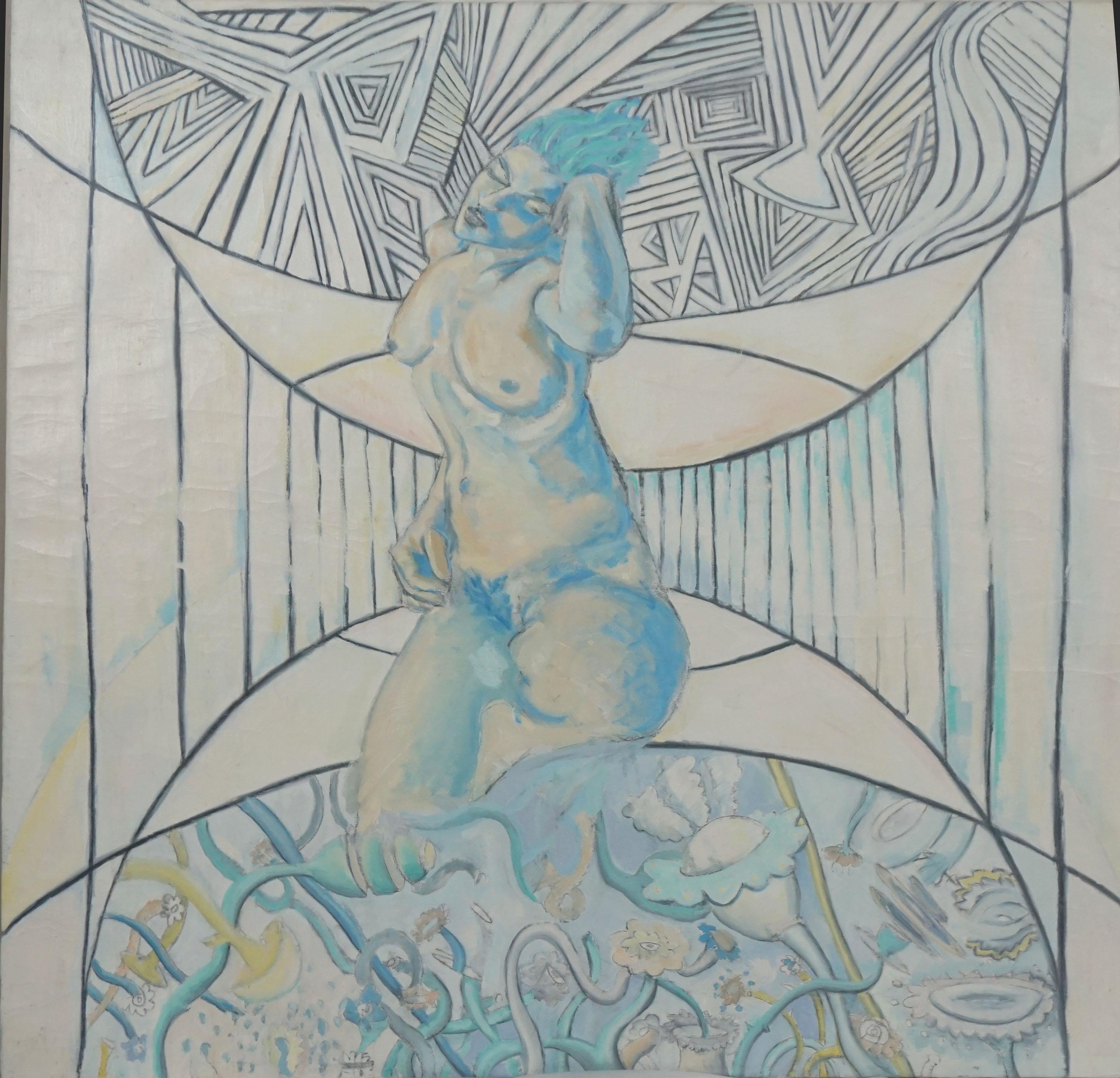 Op Art Desnudo Figurativo Femenino -- Sanctum de la Mente Floreciente - Painting de Dmitri Katz