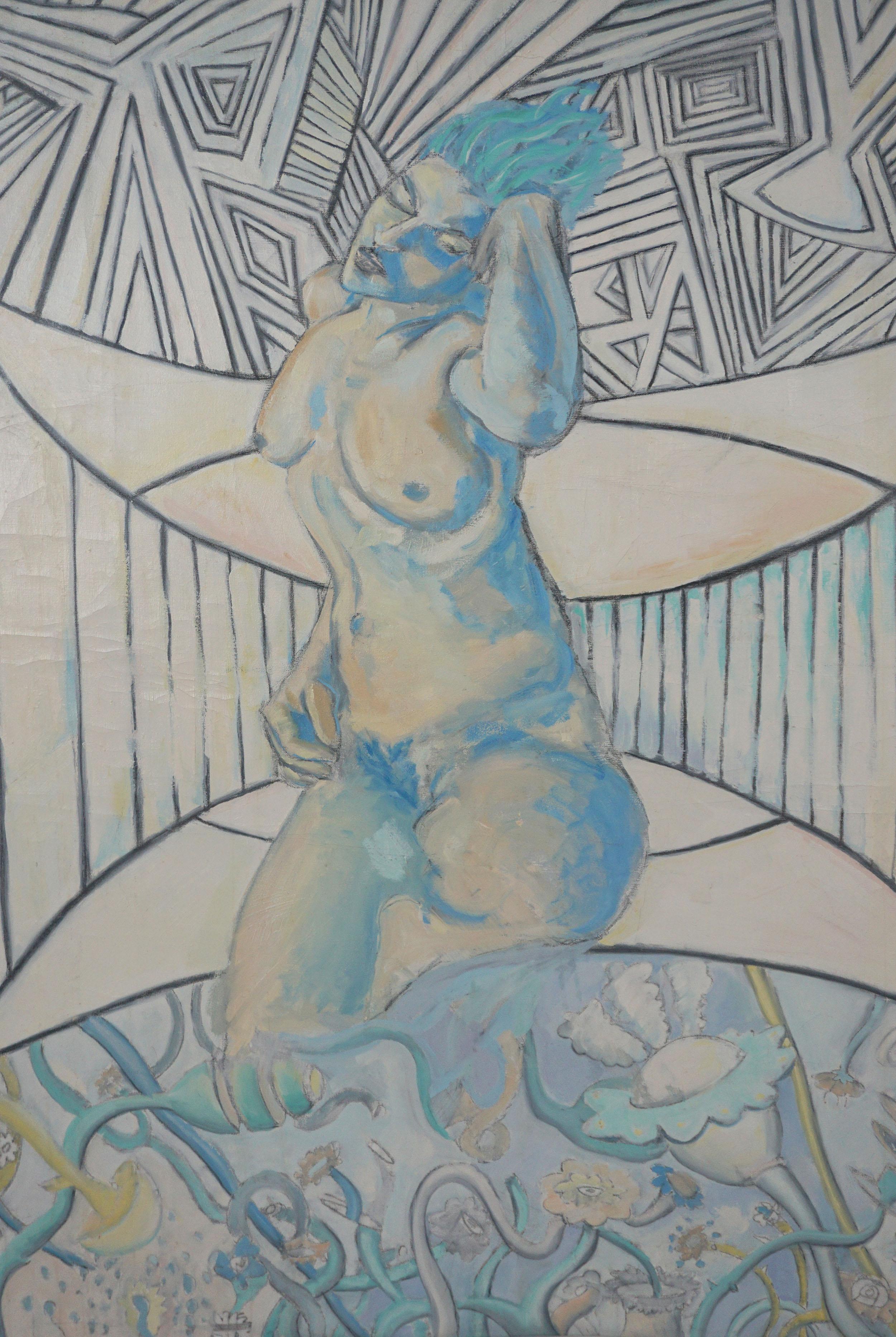 Op Art Desnudo Figurativo Femenino -- Sanctum de la Mente Floreciente - Painting Posmoderno de Dmitri Katz