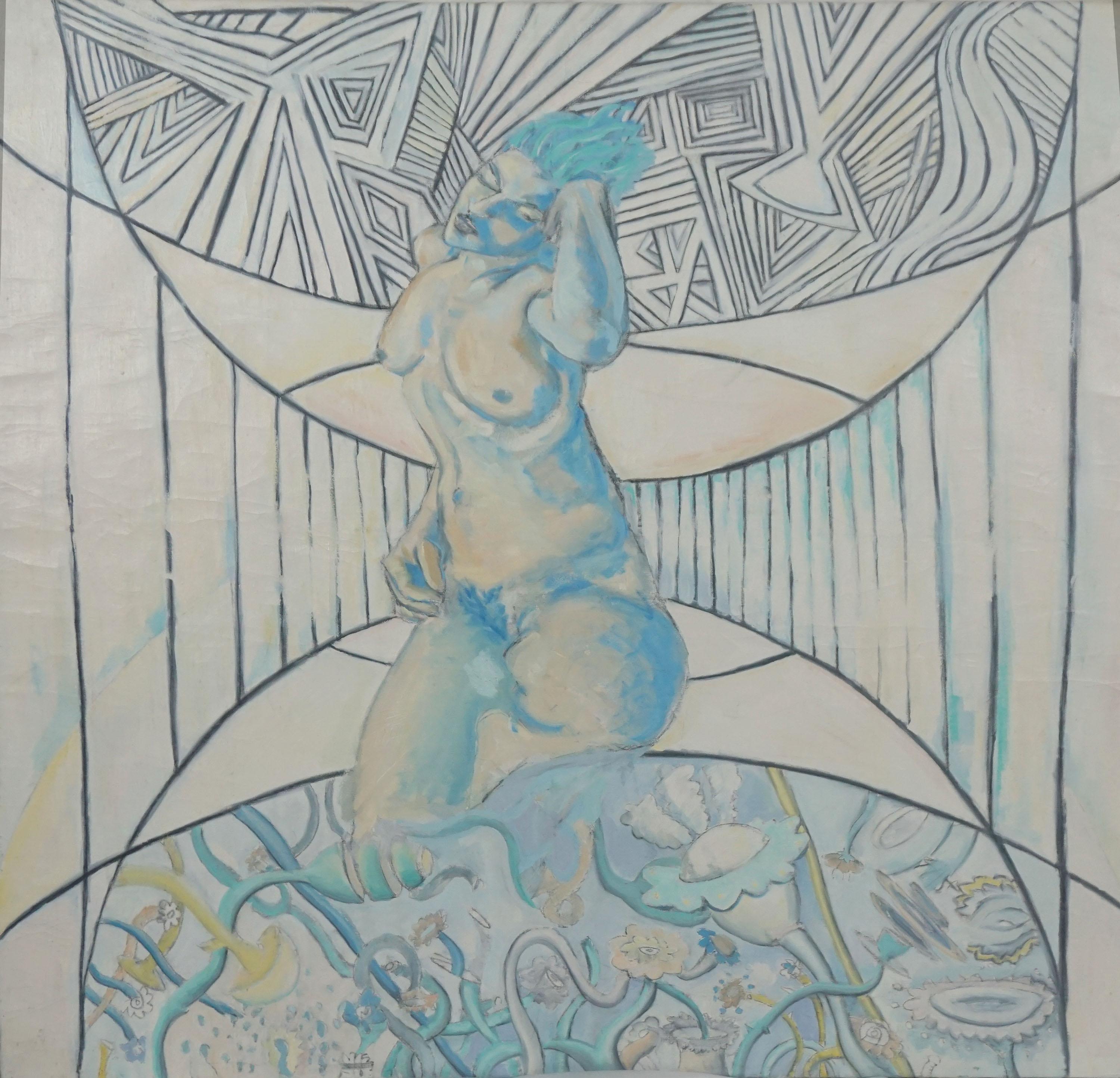Figurative Painting de Dmitri Katz - Op Art Desnudo Figurativo Femenino -- Sanctum de la Mente Floreciente