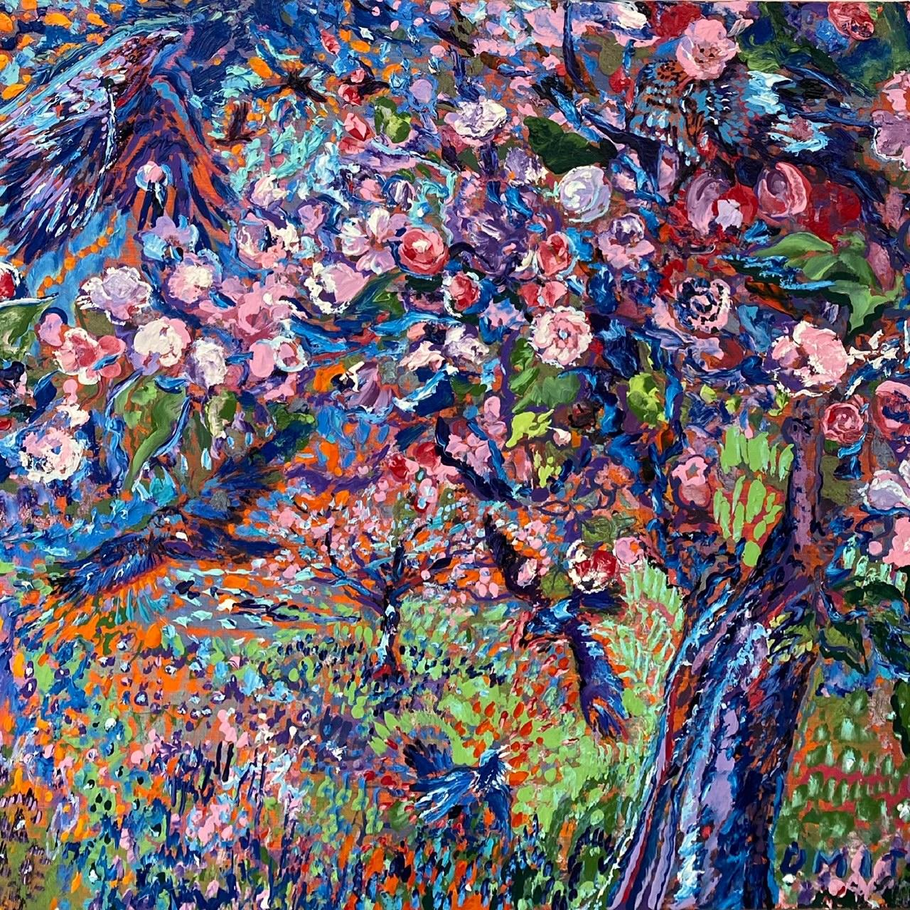 Dmitri Wright Landscape Painting - Apple Blossoms Opus 3, original 32x40 expressionist landscape