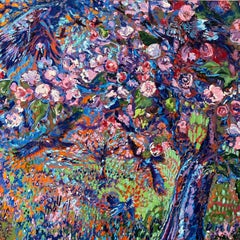 Apple Blossoms Opus 3, original 32x40 expressionist landscape