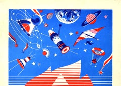 Original Vintage Soviet Science Poster School Children Space Create Invent Try!