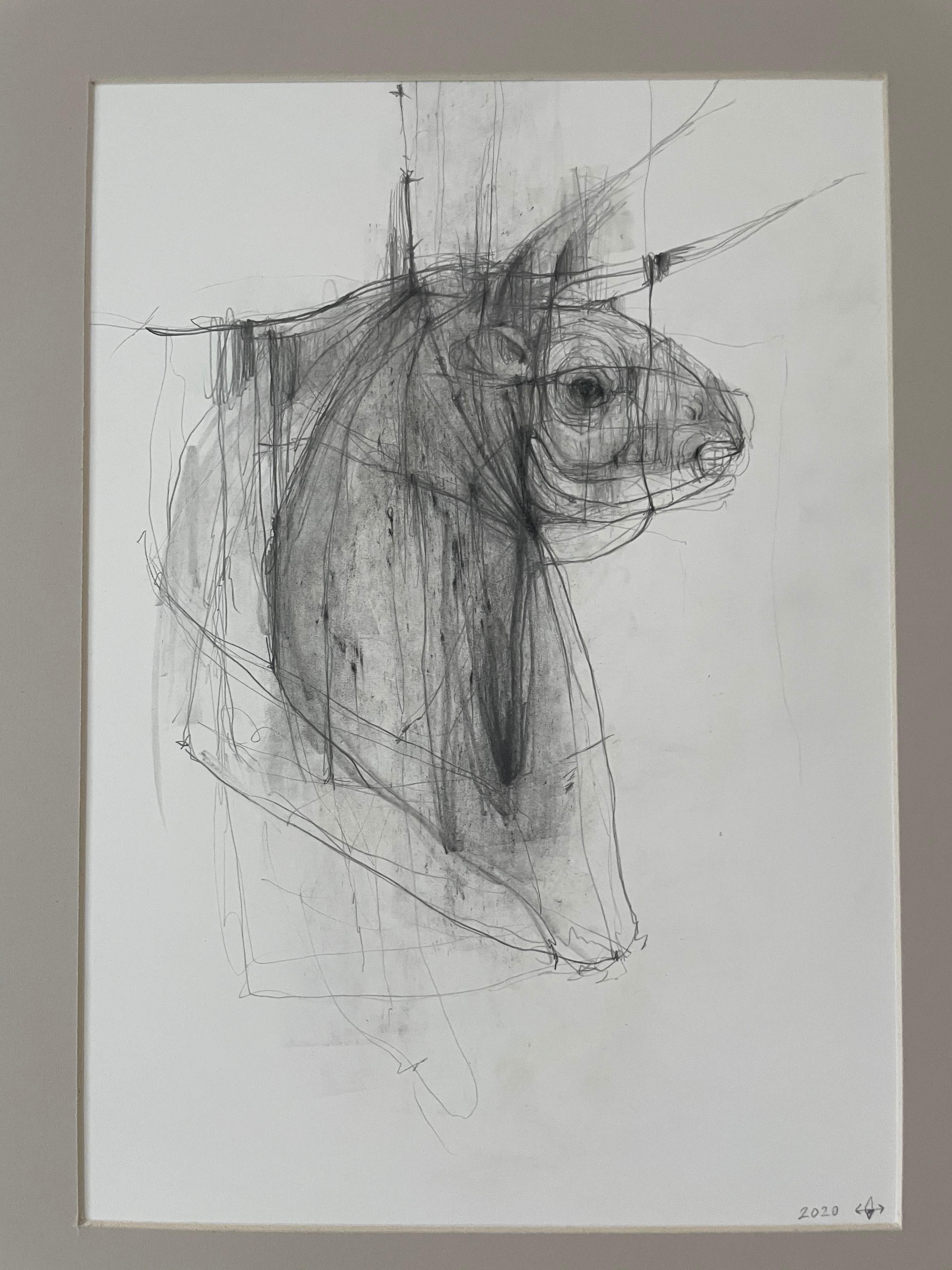 Bulls II (Triptychon) – ausdrucksstarke Linienzeichnung  (Zeitgenössisch), Painting, von Dmitrii Drugakov