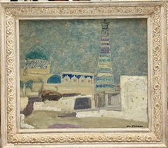 " Bhukara Abend" Öl  cm. 69 x 59 1975 Türkis, Usbekistan, blau, cm.