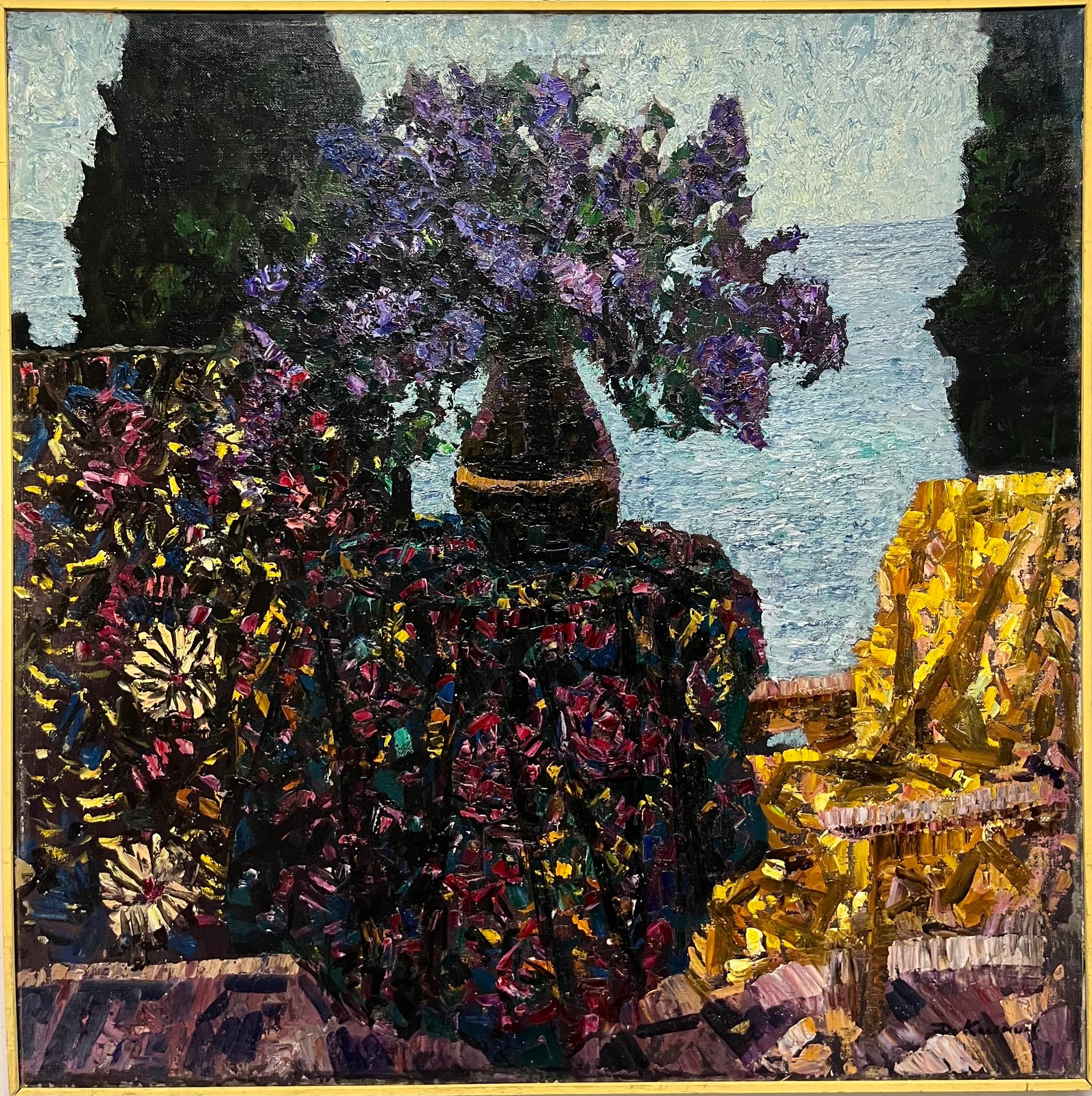 Dmitrij Kosmin Figurative Painting - "Gursuf" Crimea, Terrace on the Black Sea 95 x 96 1991