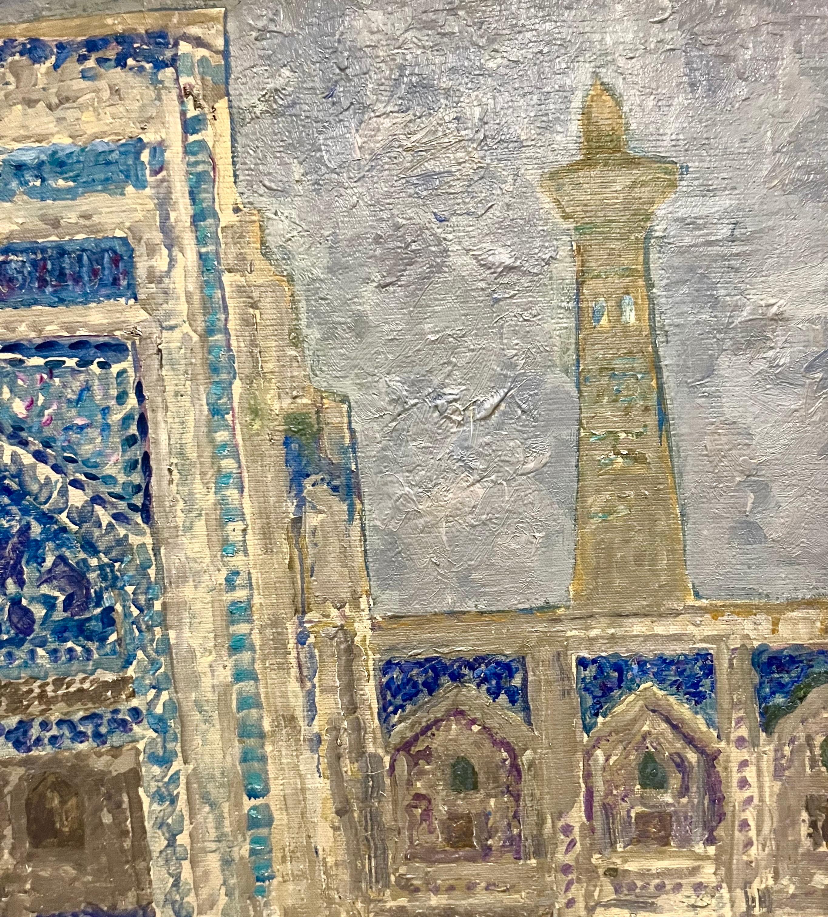 Au cours des années 70 du siècle dernier, quand l'Ouzbékistan faisait partie de l'Union soviétique, Kosmin a beaucoup voyagé sur ces terres vers l'Orient.
Rimase affascinato dai colori e dalle architetture delle Moschee e delle Madrasse di