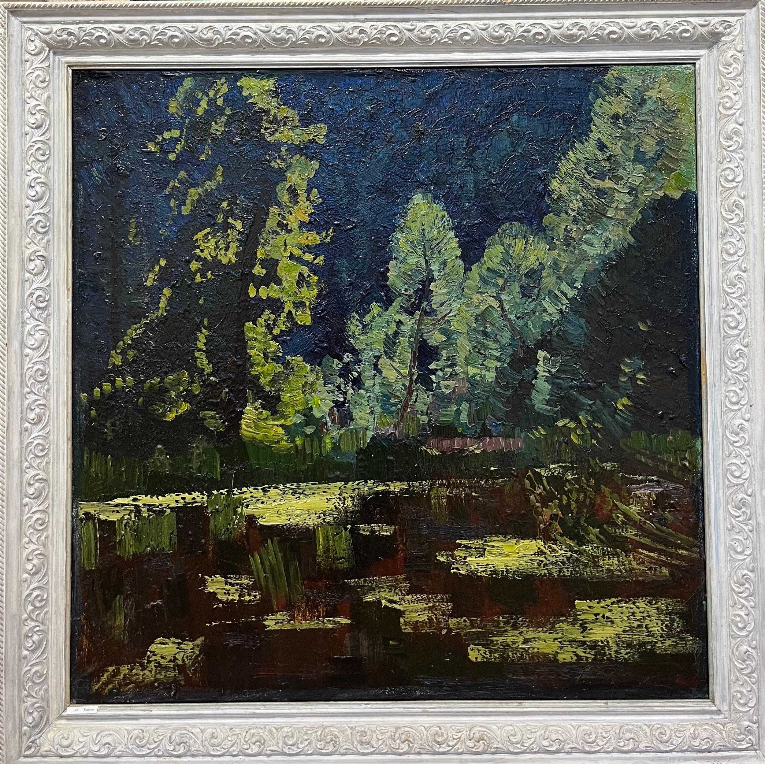 Dmitrij Kosmin Landscape Painting - "Night in the woods" oil cm. 88 x 88 1984