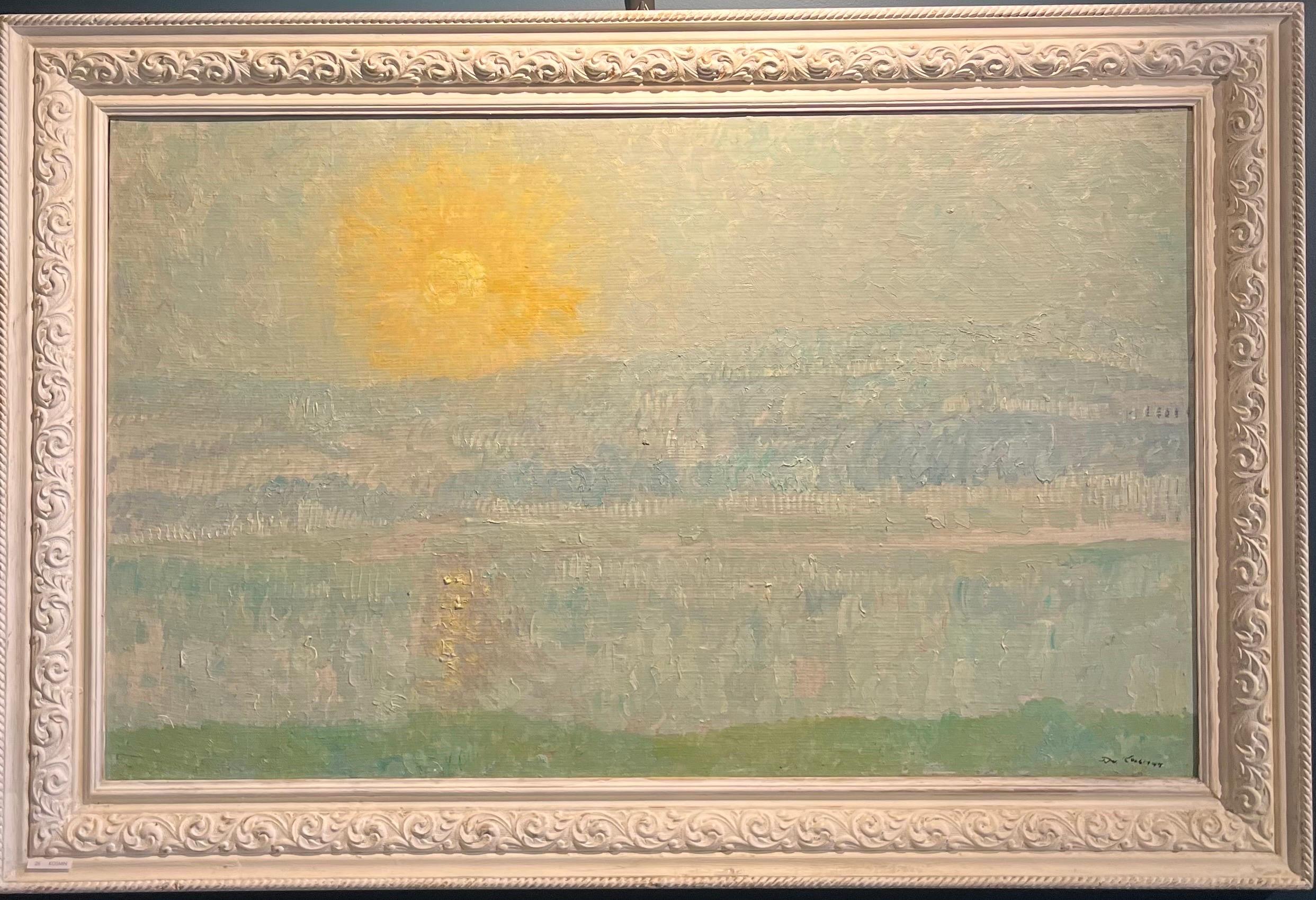 Landscape Painting Dmitrij Kosmin - ""Un lever de soleil brillant""  Hauteur de l'huile 100 x 62 cm
