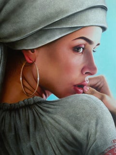 "Liusana" Portrait figuratif Peinture à l'huile 59" x 47" pouces par Dmitriy Krestniy