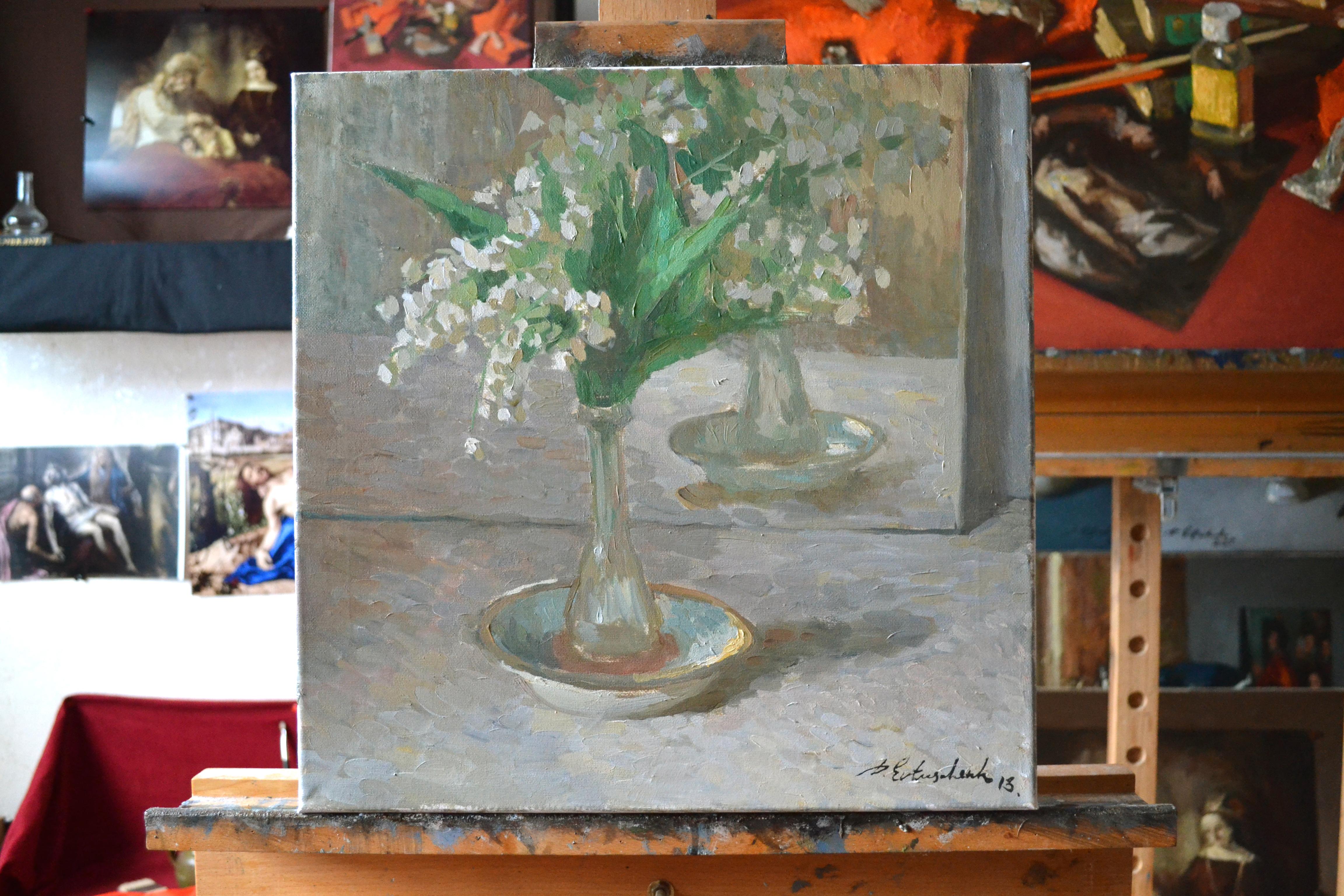 A bouquet of lilies of the valley and a mirror - Painting de Dmitry Evtushenko