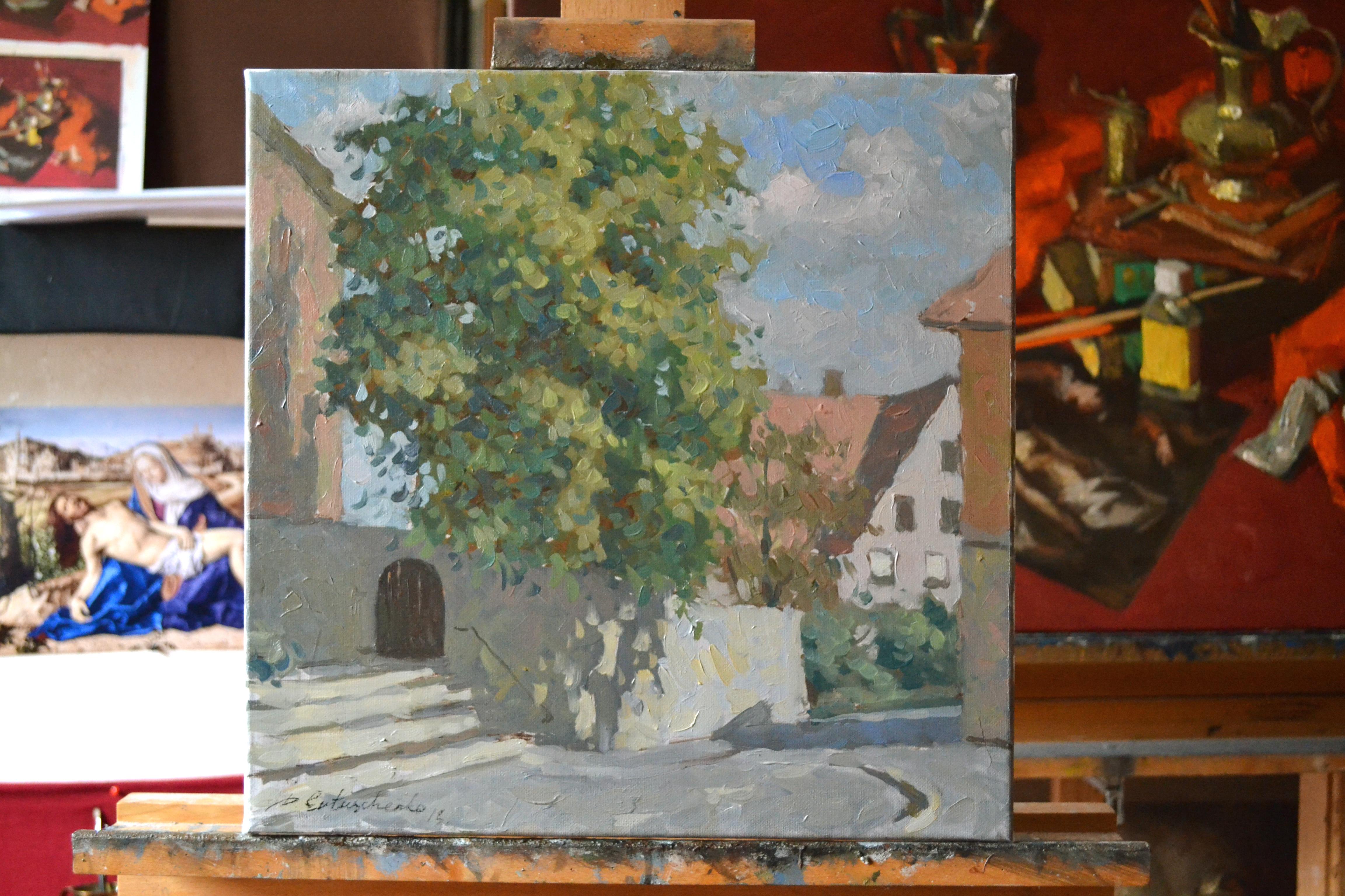 A city corner in late summer - Painting by Dmitry Evtushenko