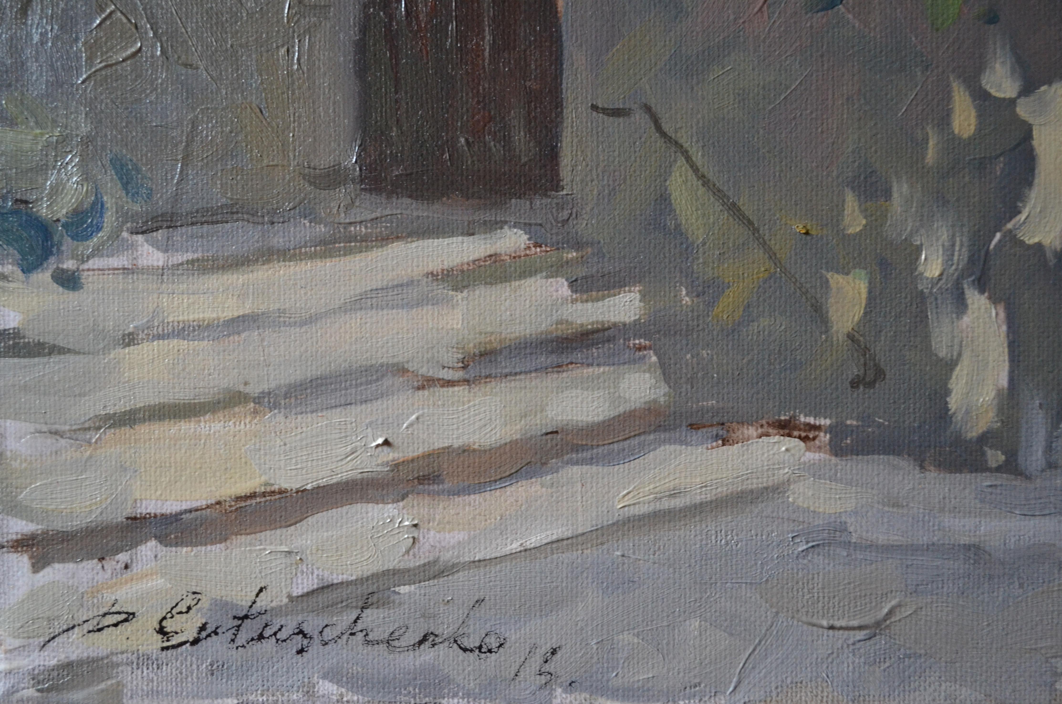 A city corner in late summer - Realist Painting by Dmitry Evtushenko