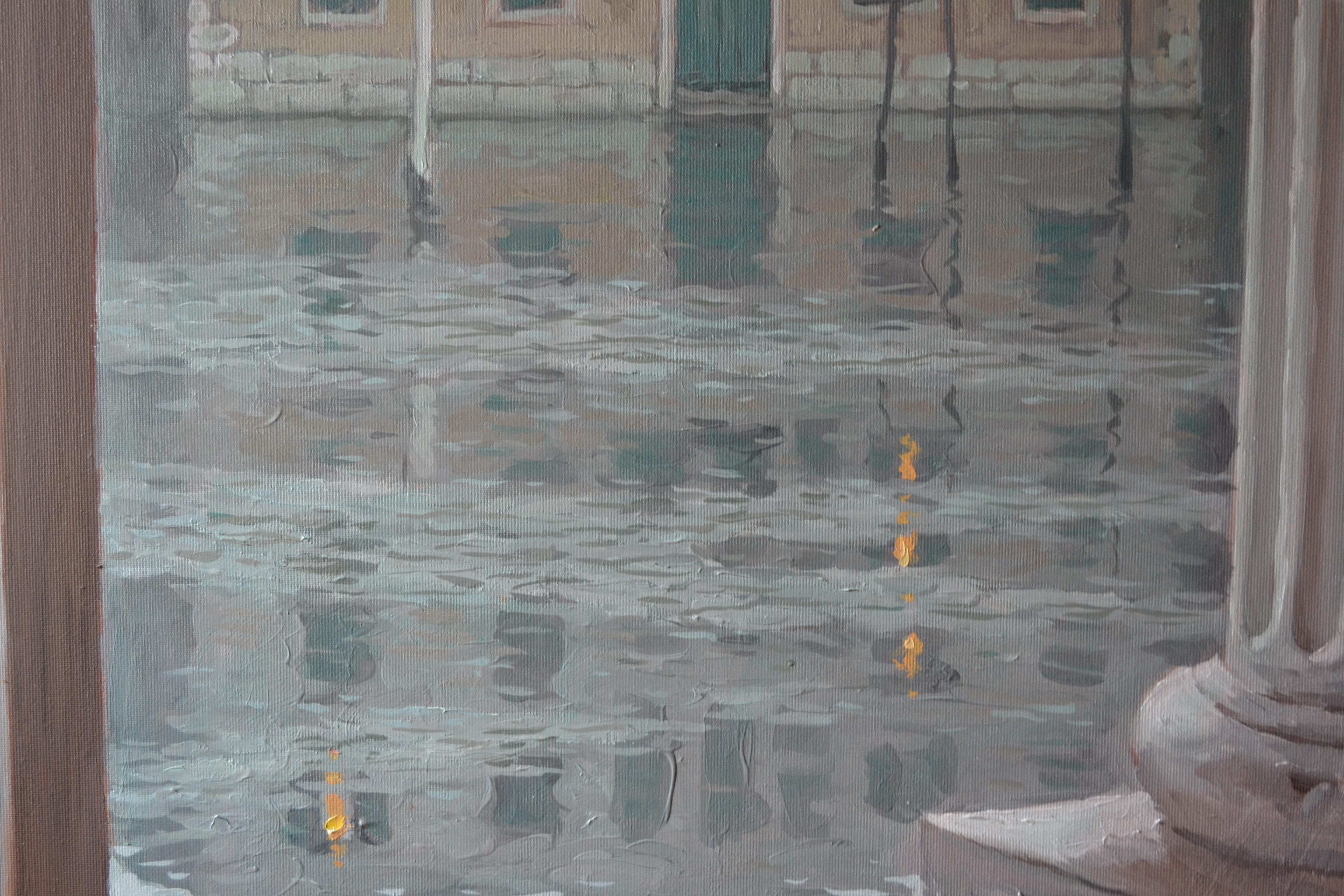 A cup of coffee in Venice - Gray Portrait Painting by Dmitry Evtushenko