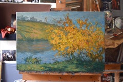 Autumn gold. Large horizontal landscape painting, autumn, impressionism