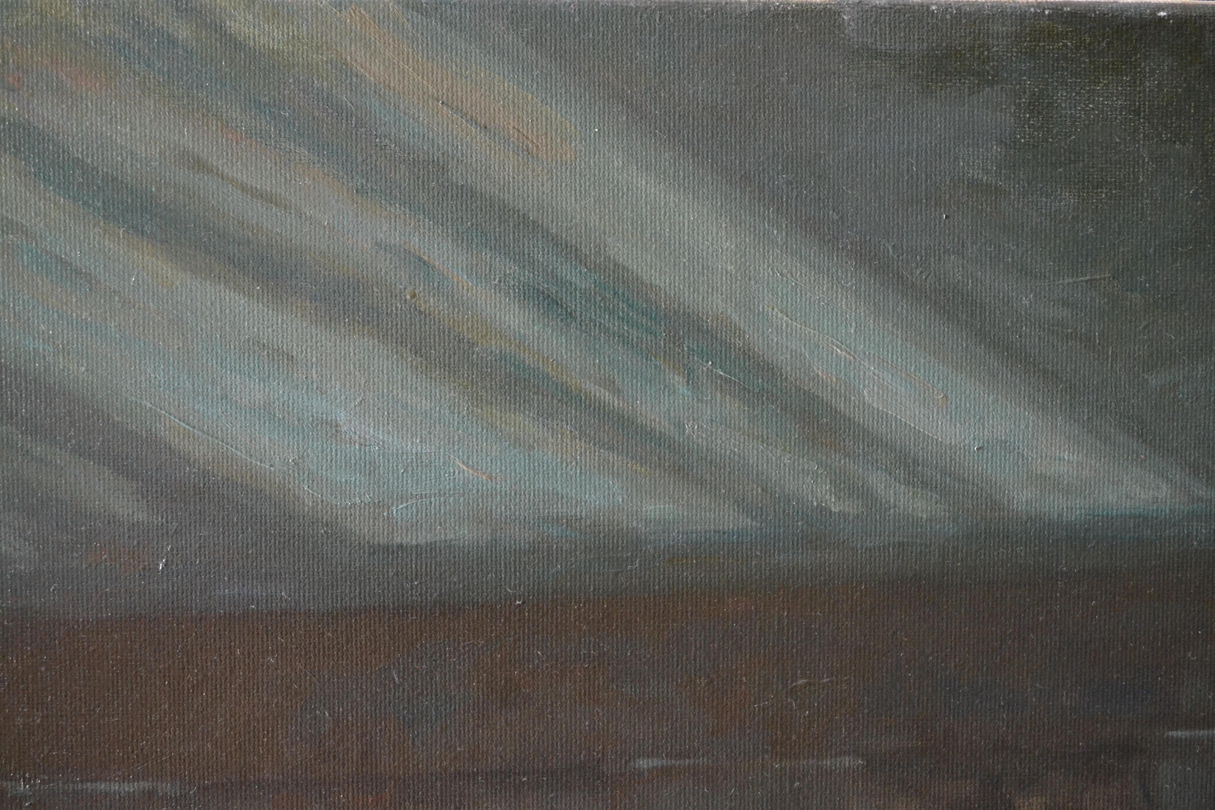 Cars passing under the windows early in the morning - Black Interior Painting by Dmitry Evtushenko