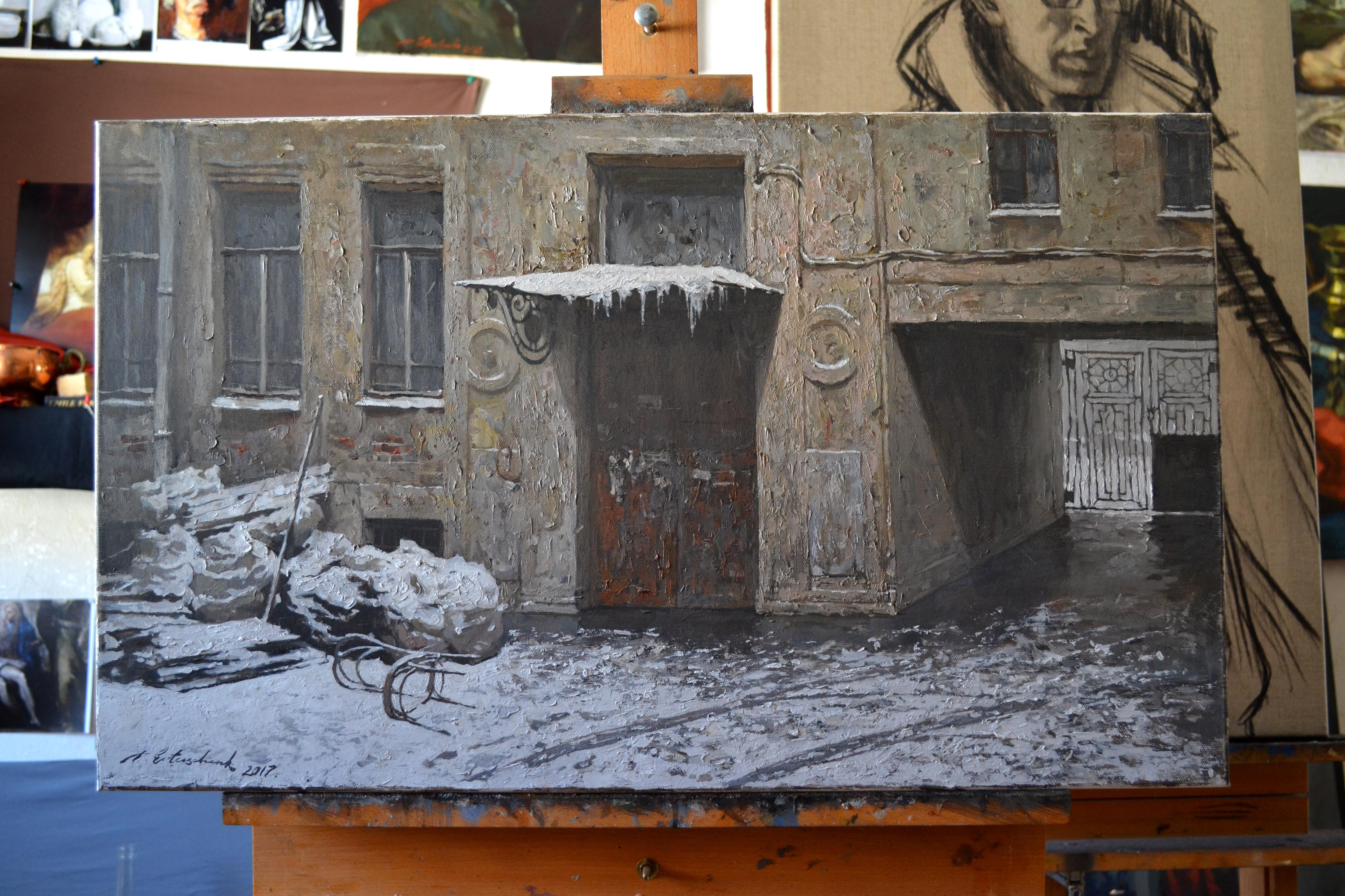 Courtyard à Saint-Pétersbourg - Painting de Dmitry Evtushenko