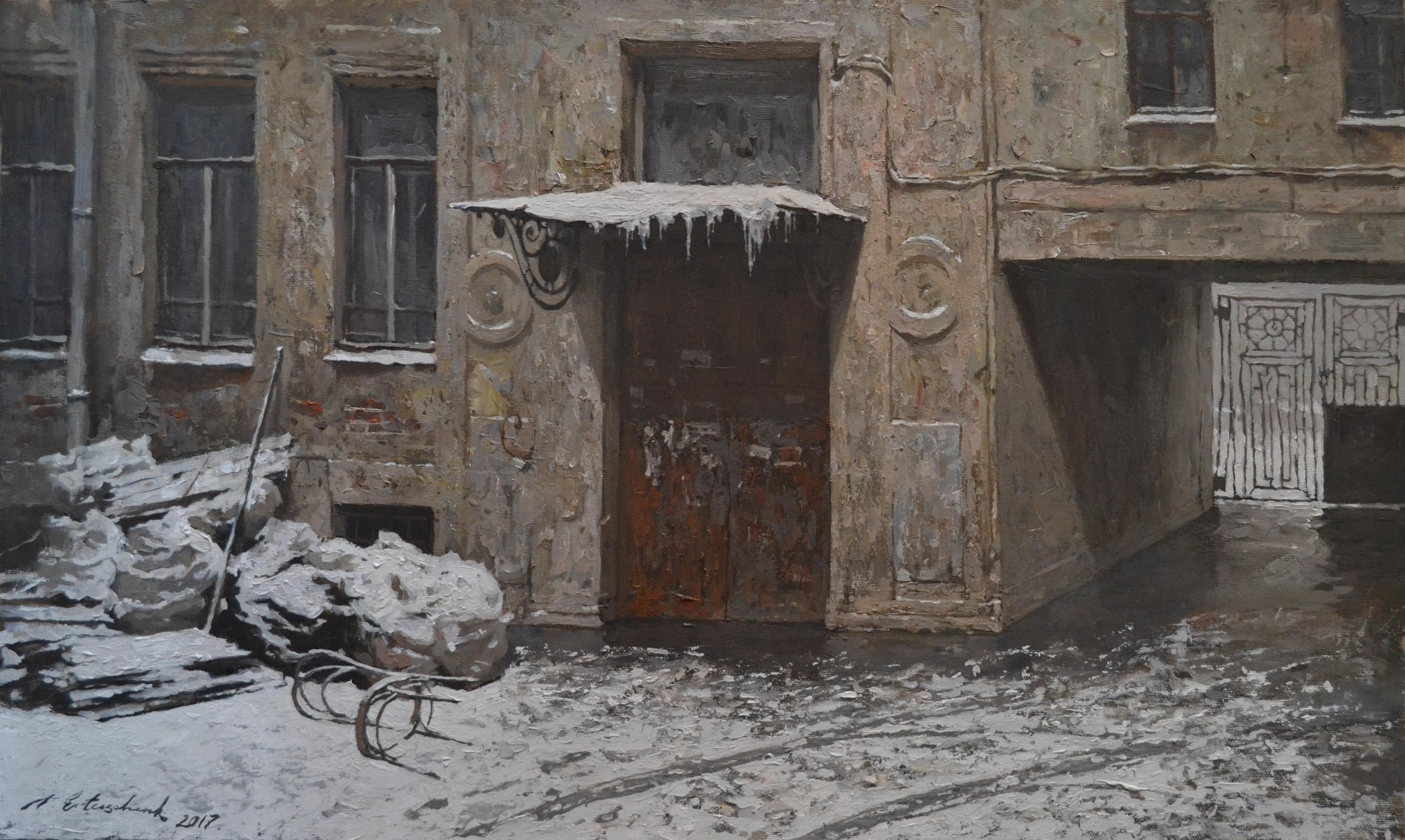 Landscape Painting Dmitry Evtushenko - Courtyard à Saint-Pétersbourg