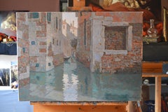 Flood in Venice. Large horizontal landscape painting, Venezia, impressionism