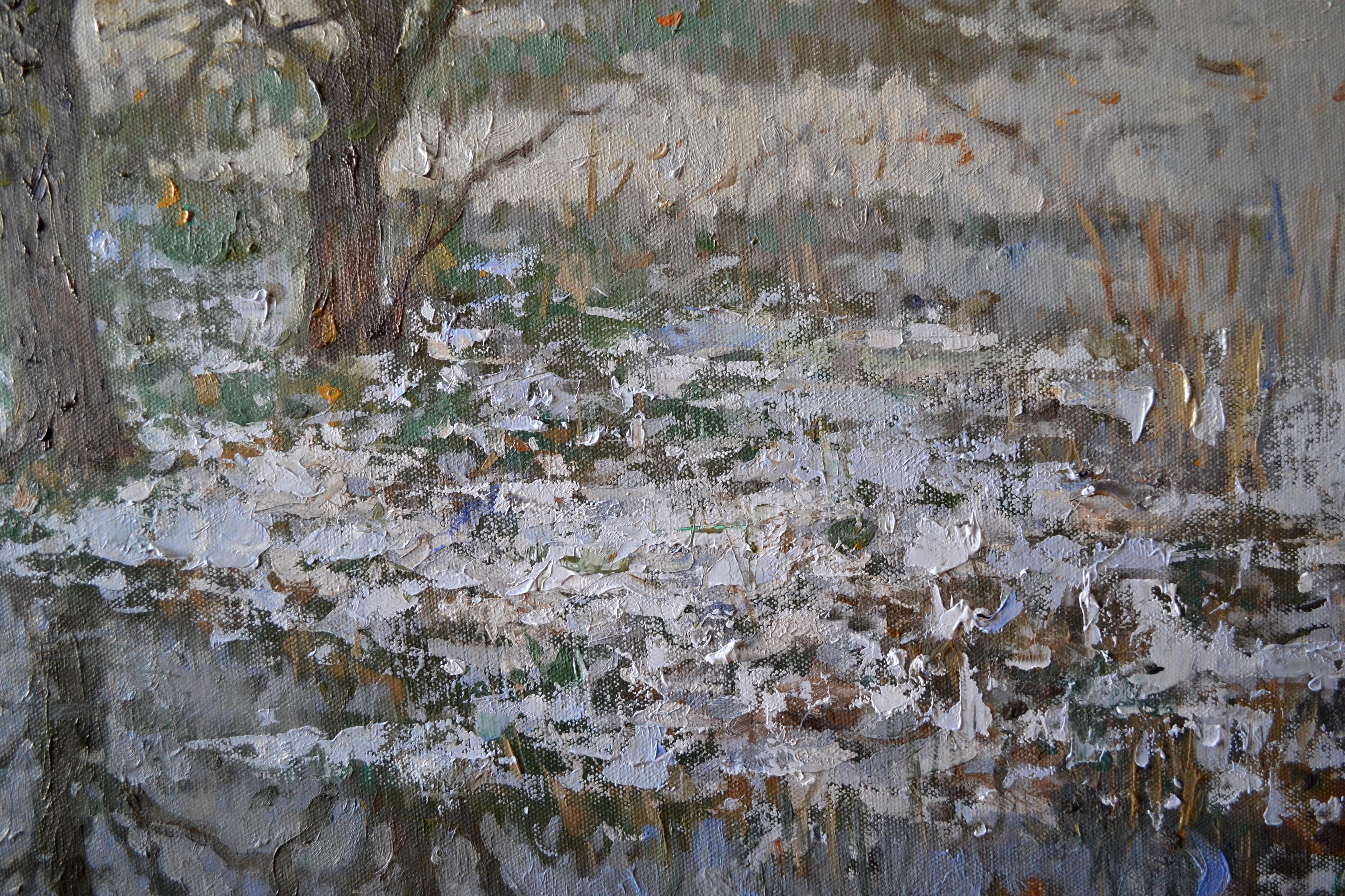 Flooding on the Main - Gray Landscape Painting by Dmitry Evtushenko