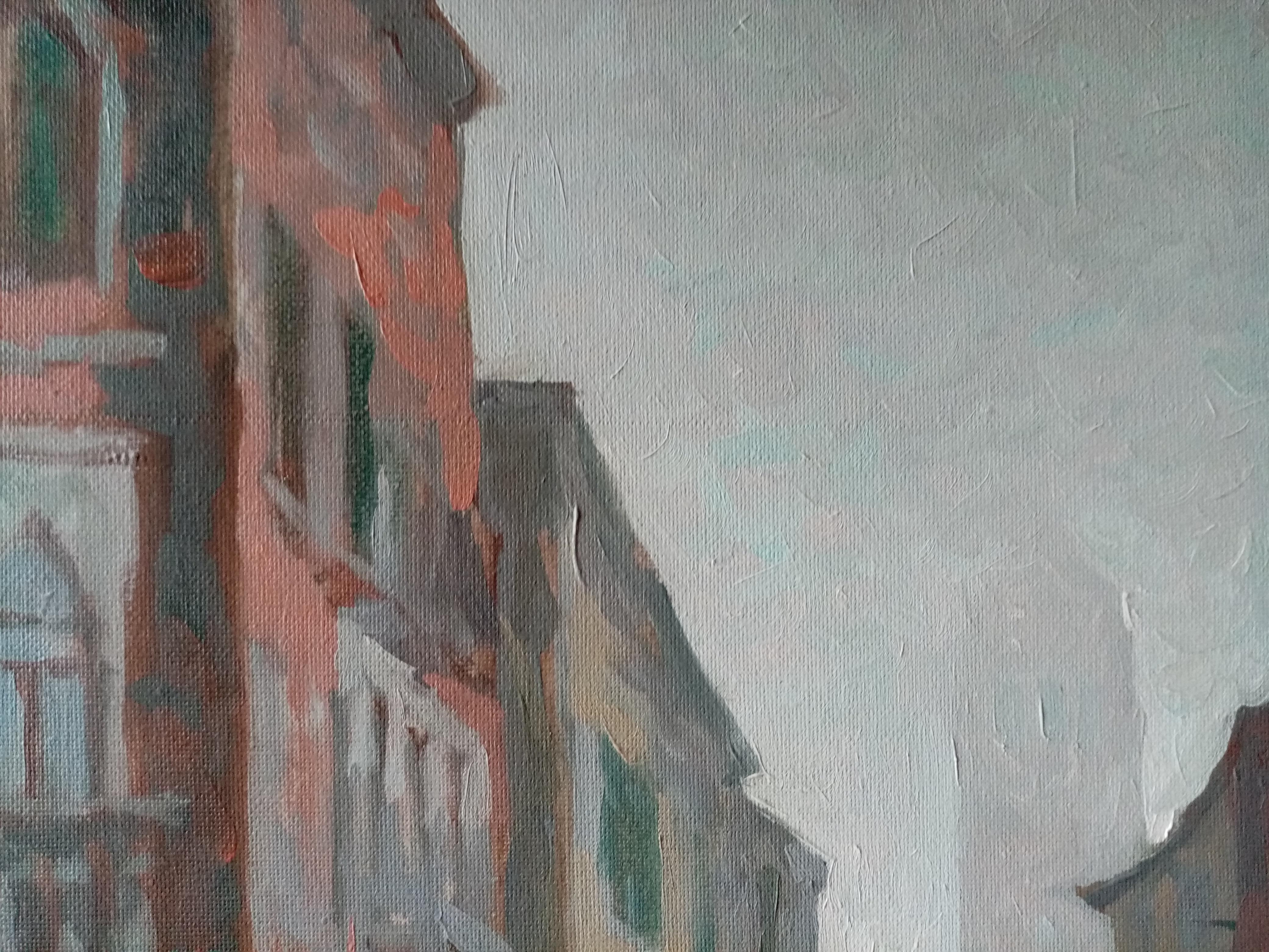 Clocher de Frari dans le brouillard - Réalisme Painting par Dmitry Evtushenko
