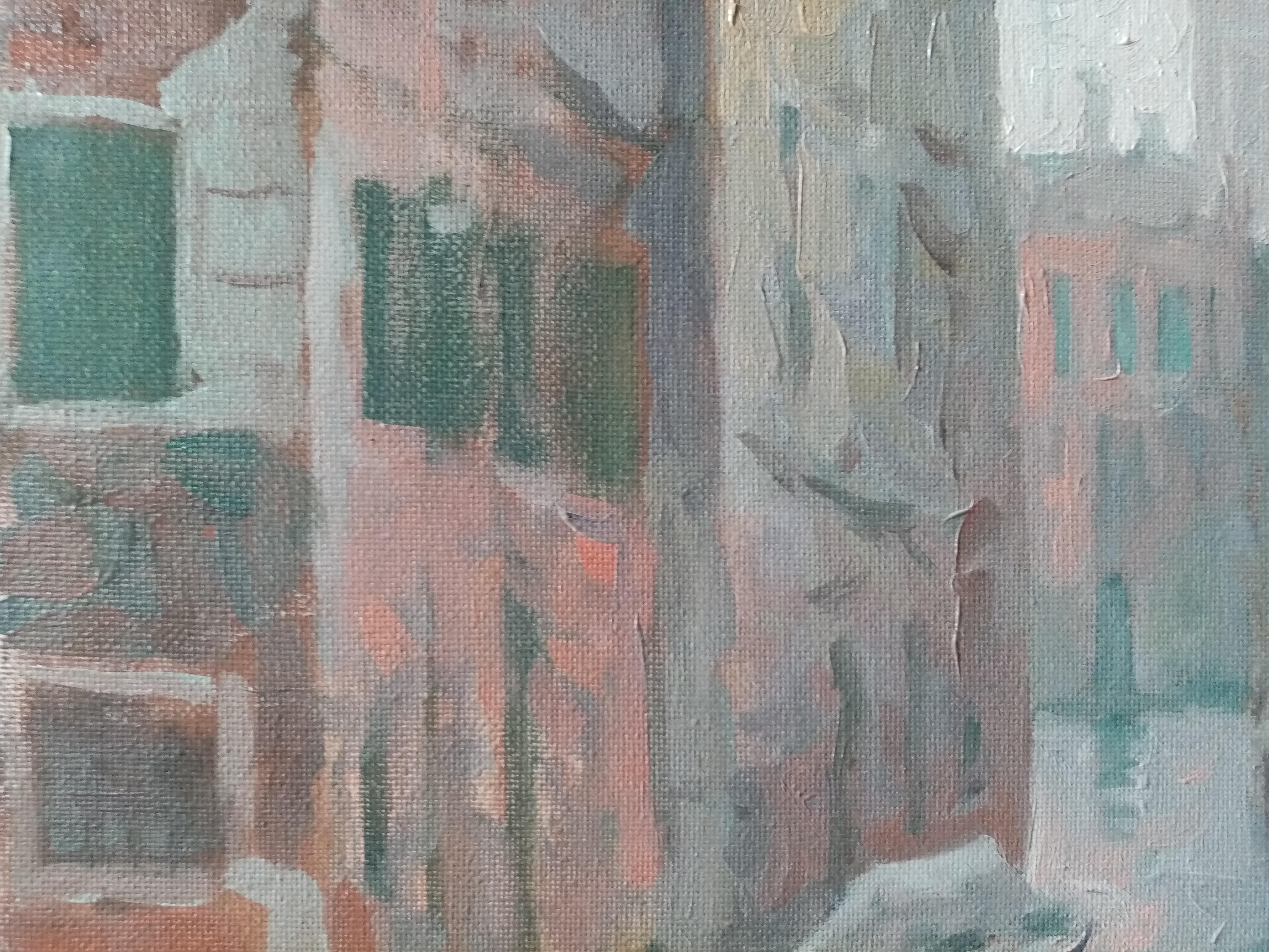 Le paysage a été peint directement d'après la vie à Venise. Elle représente un canal vénitien typique par un jour d'hiver brumeux. Dans l'eau, on trouve de vieux bâtiments dont le plâtre s'écaille et laisse apparaître les briques. Près d'eux se