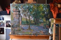 Gates of the old fortress. Horizontal landscape painting, summer, impressionism